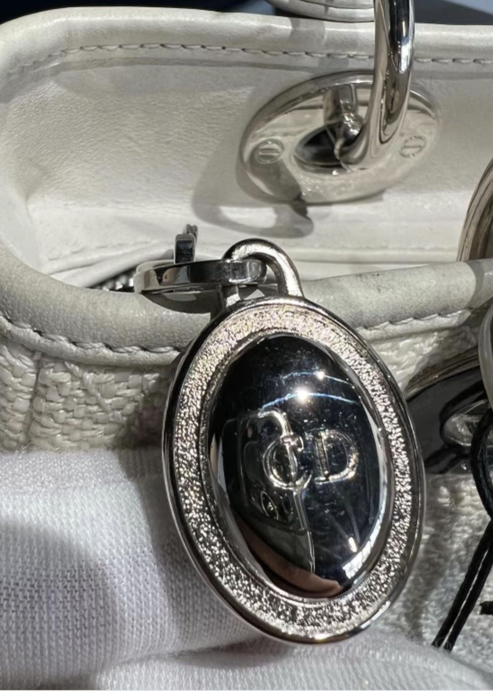 Christian Dior SOLD - Christian Dior Lady Dior Medium Canvas SHW- White