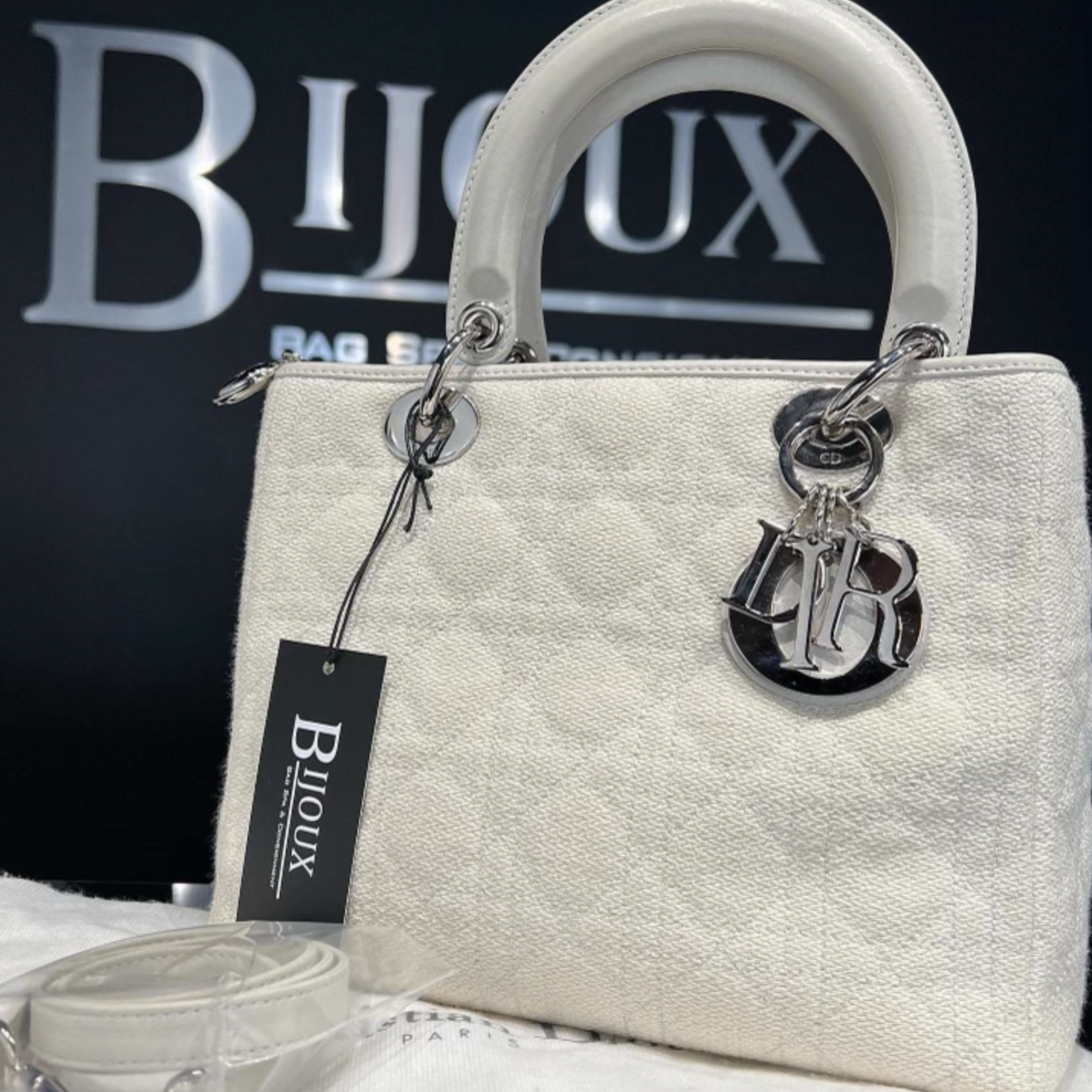 Christian Dior SOLD - Christian Dior Lady Dior Medium Canvas SHW- White