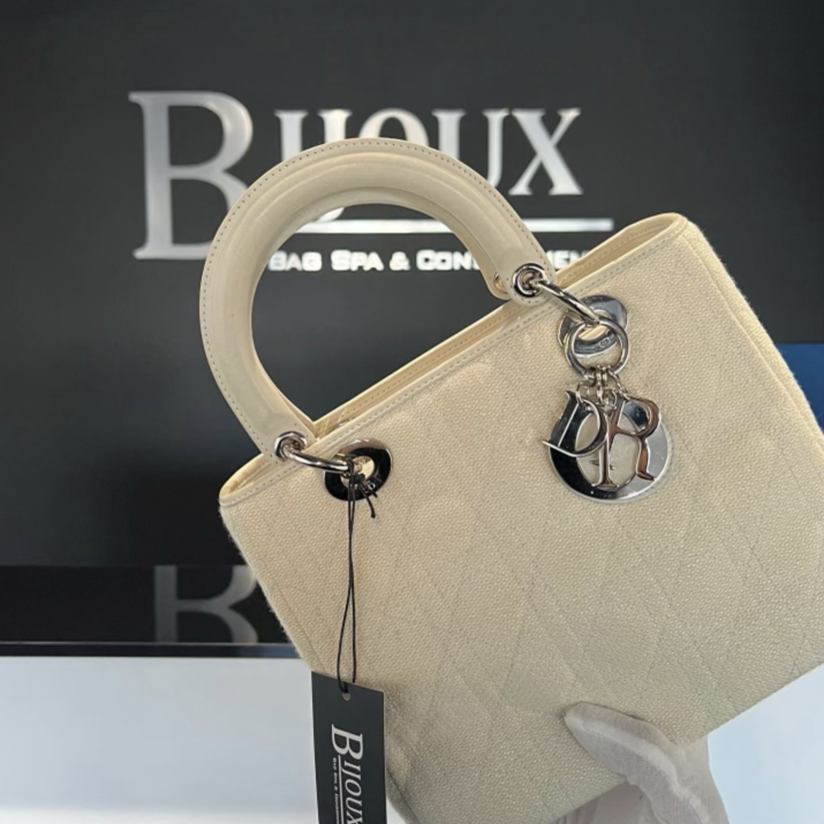 Christian Dior SOLD - Christian Dior Lady Dior Medium Canvas SHW- White