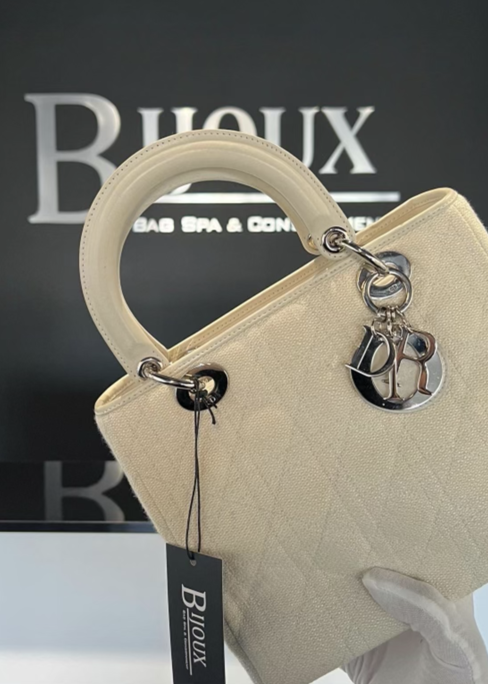 Christian Dior SOLD - Christian Dior Lady Dior Medium Canvas SHW- White