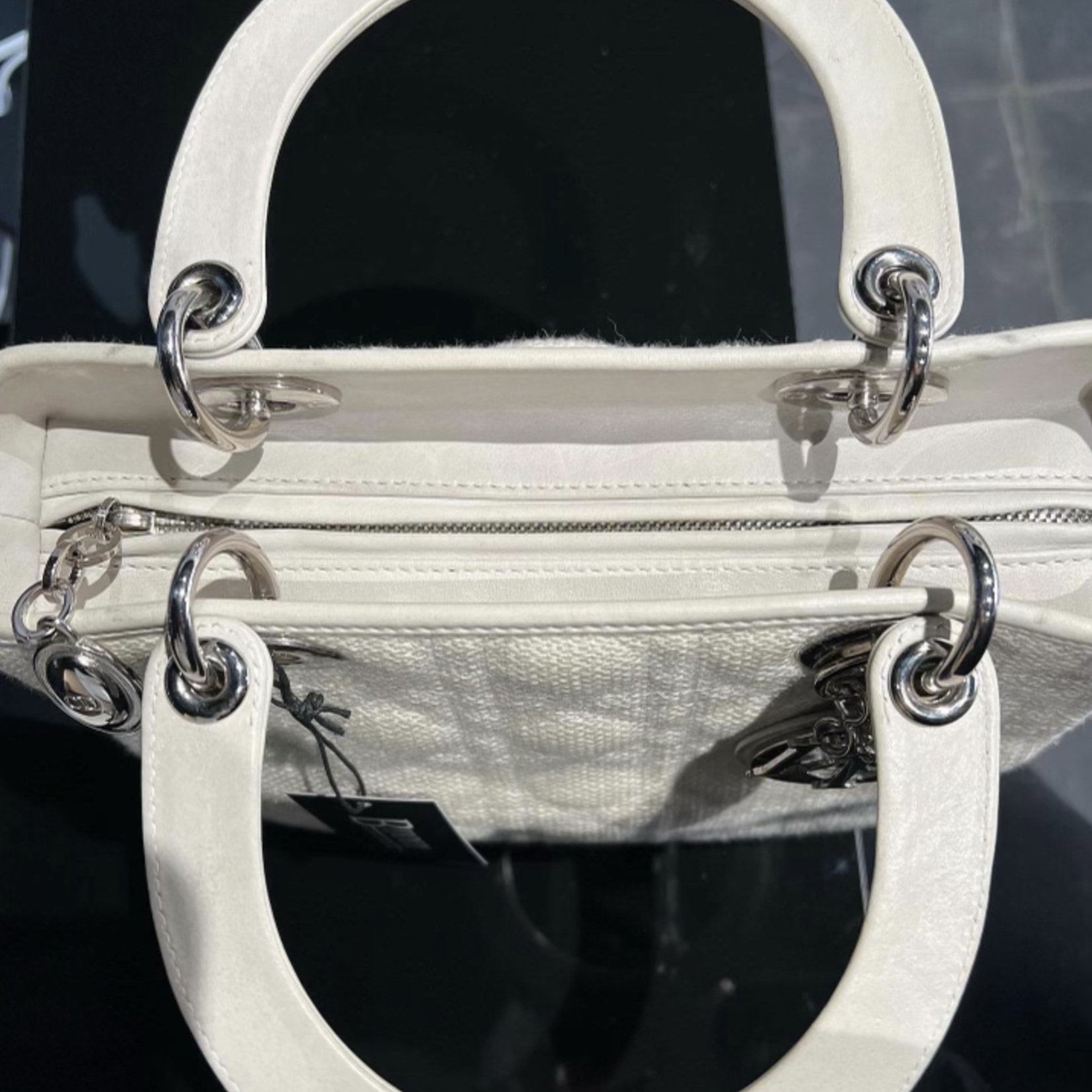 Christian Dior SOLD - Christian Dior Lady Dior Medium Canvas SHW- White