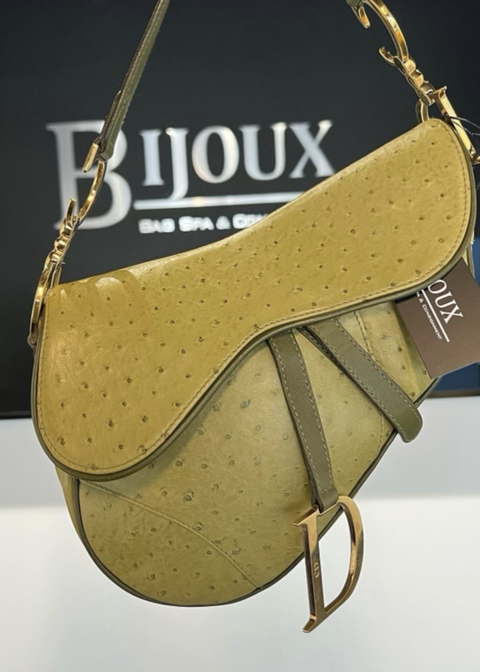 Christian Dior SOLD - Christian Dior Ostrich Saddle Bag- Green