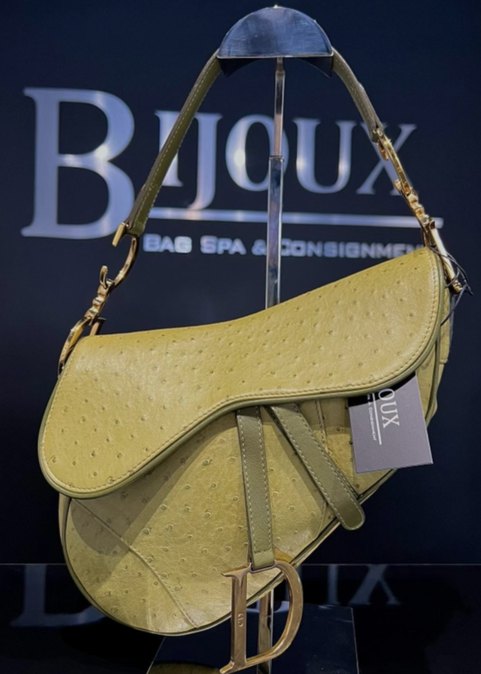 Christian Dior SOLD - Christian Dior Ostrich Saddle Bag- Green
