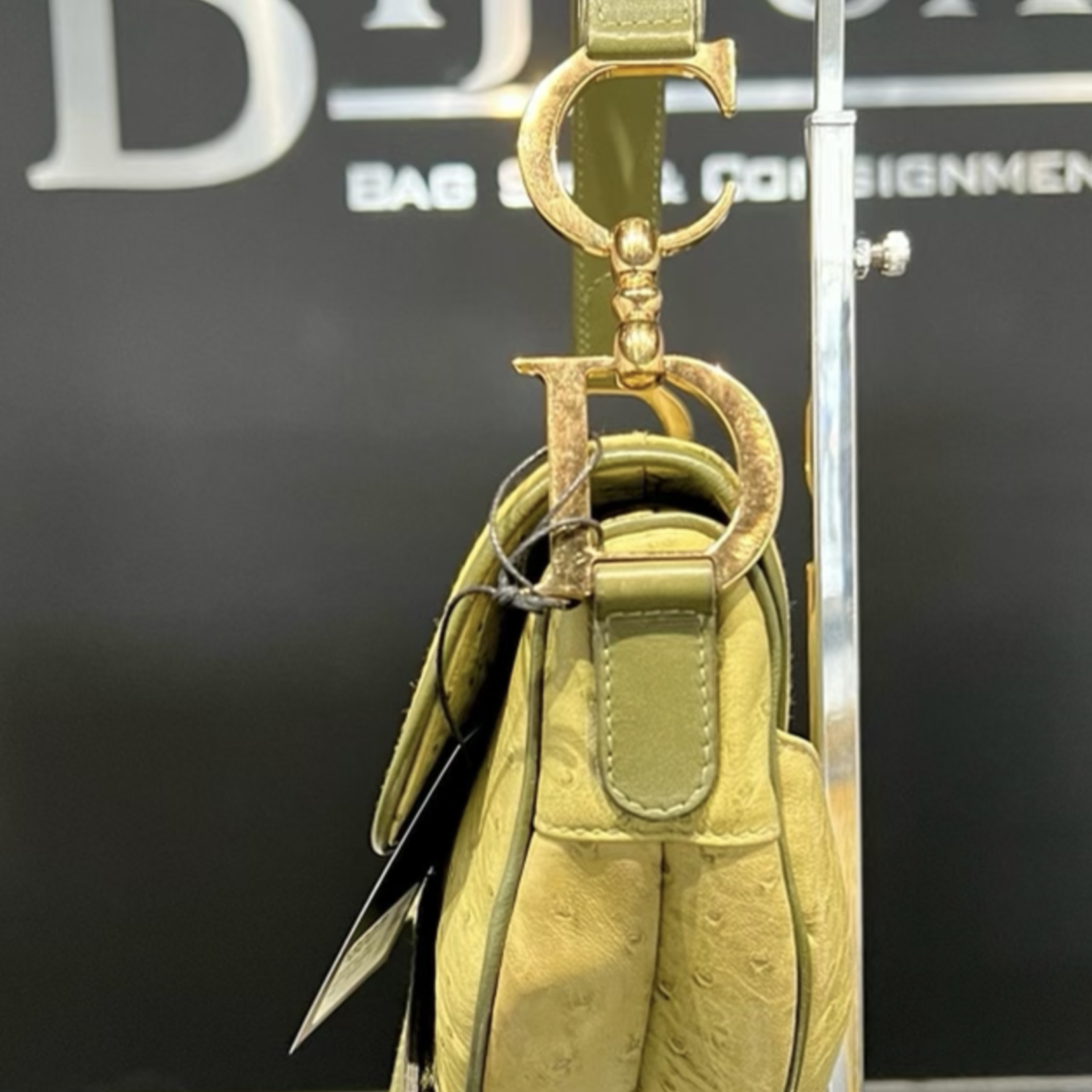 Christian Dior Ostrich Saddle Bag- Green - Bijoux Bag Spa & Consignment