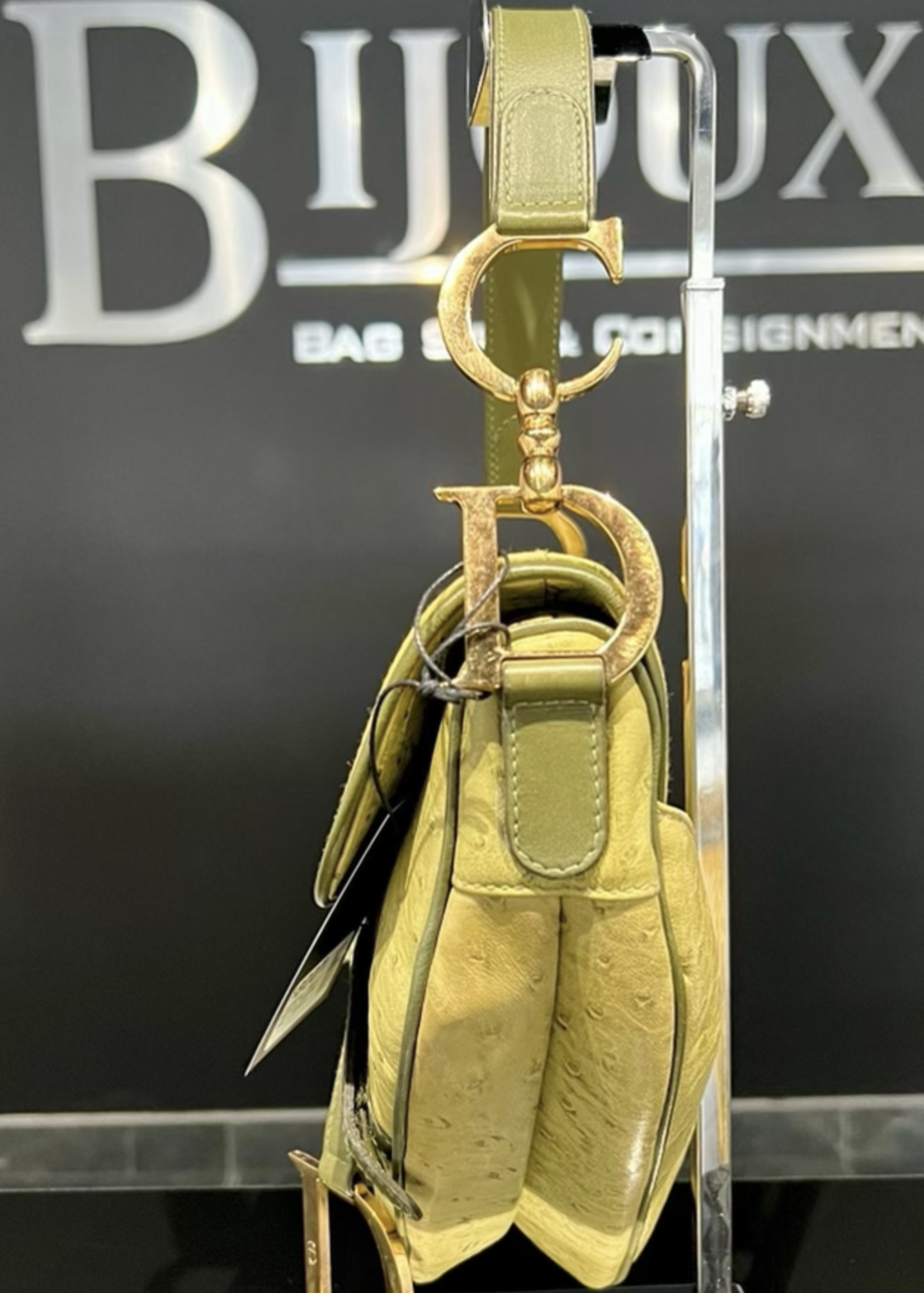 Christian Dior SOLD - Christian Dior Ostrich Saddle Bag- Green