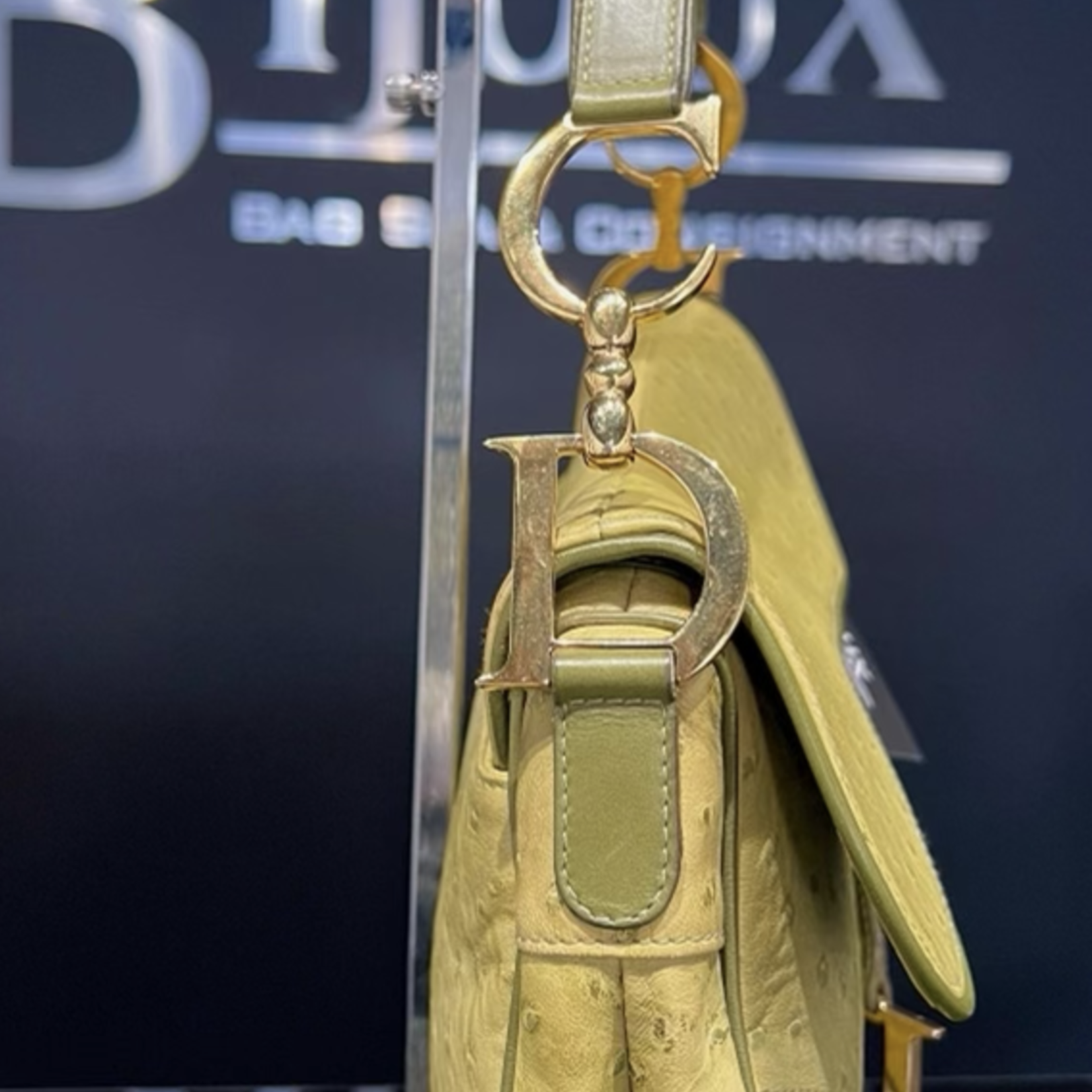 Christian Dior SOLD - Christian Dior Ostrich Saddle Bag- Green