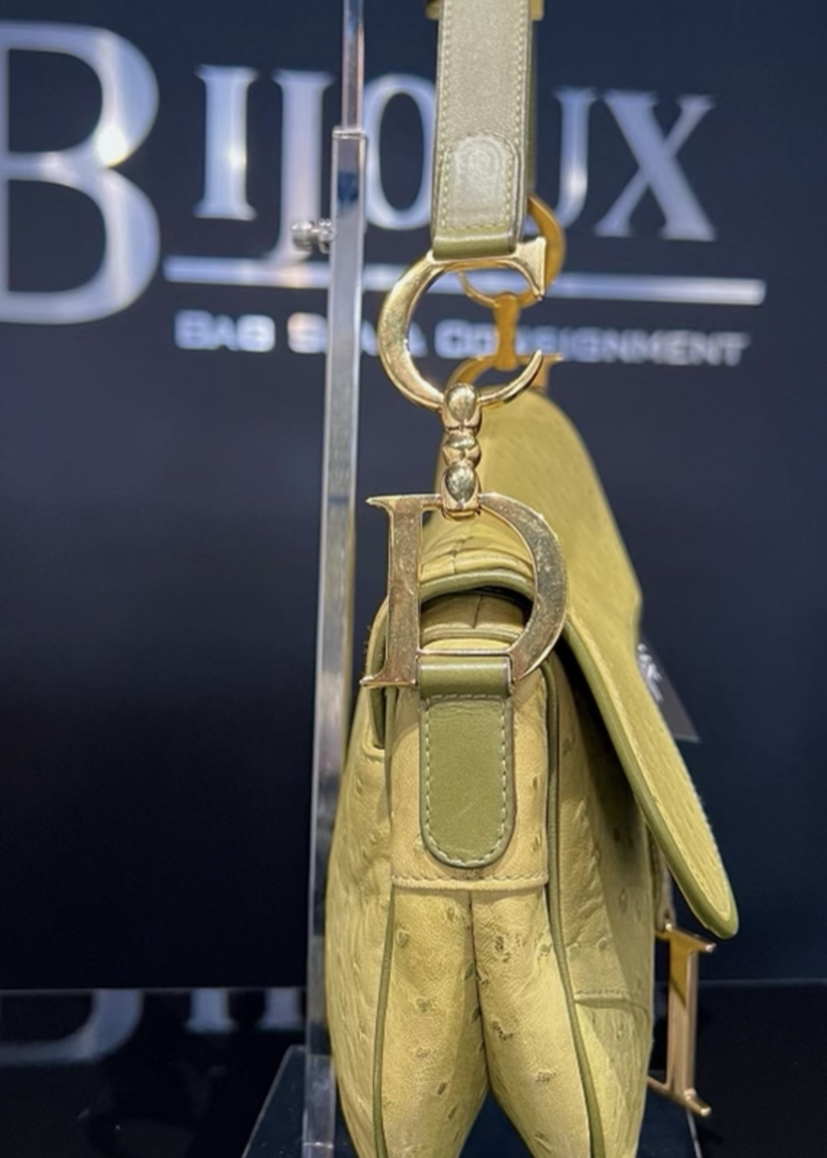 Christian Dior SOLD - Christian Dior Ostrich Saddle Bag- Green