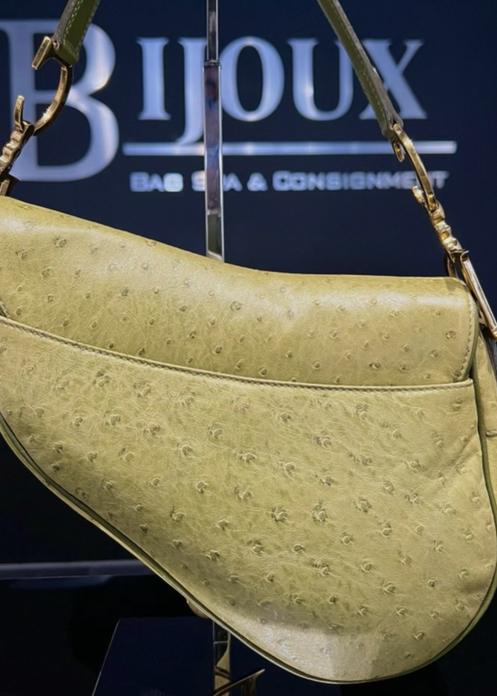 Christian Dior SOLD - Christian Dior Ostrich Saddle Bag- Green
