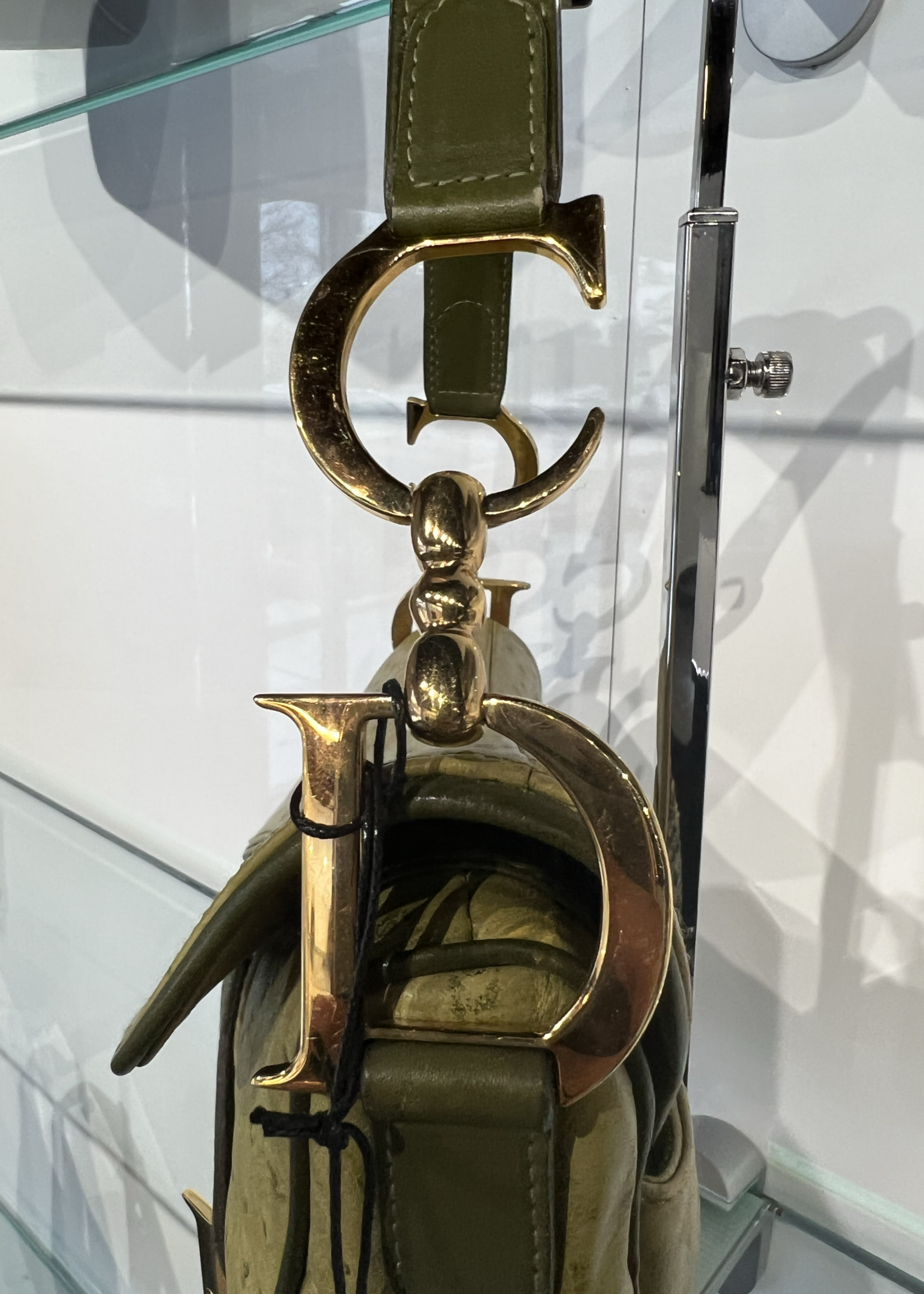 Christian Dior SOLD - Christian Dior Ostrich Saddle Bag- Green