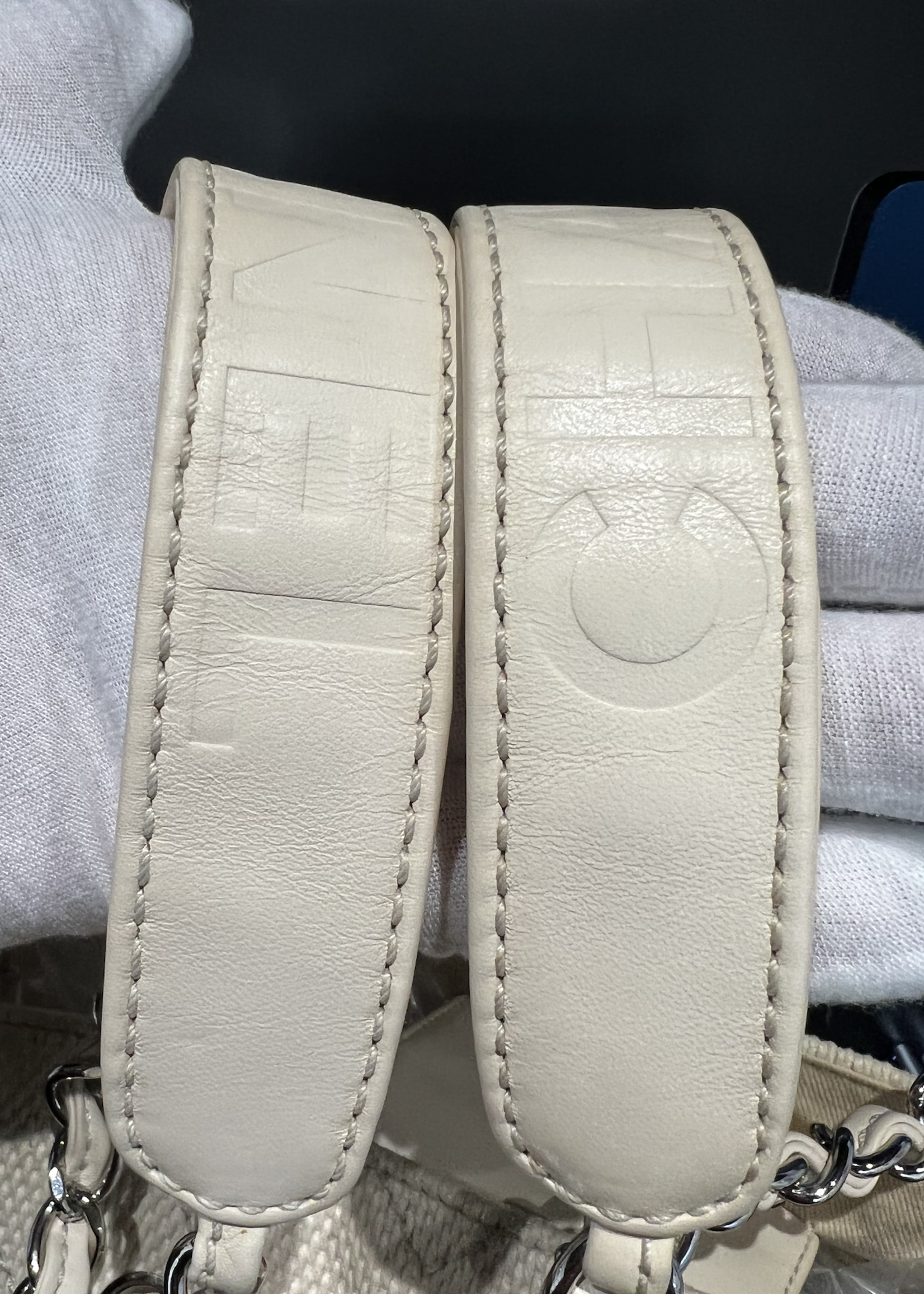 Chanel SOLD - CHANEL CHEVRON STITCH WHITE CANVAS TOTE BAG