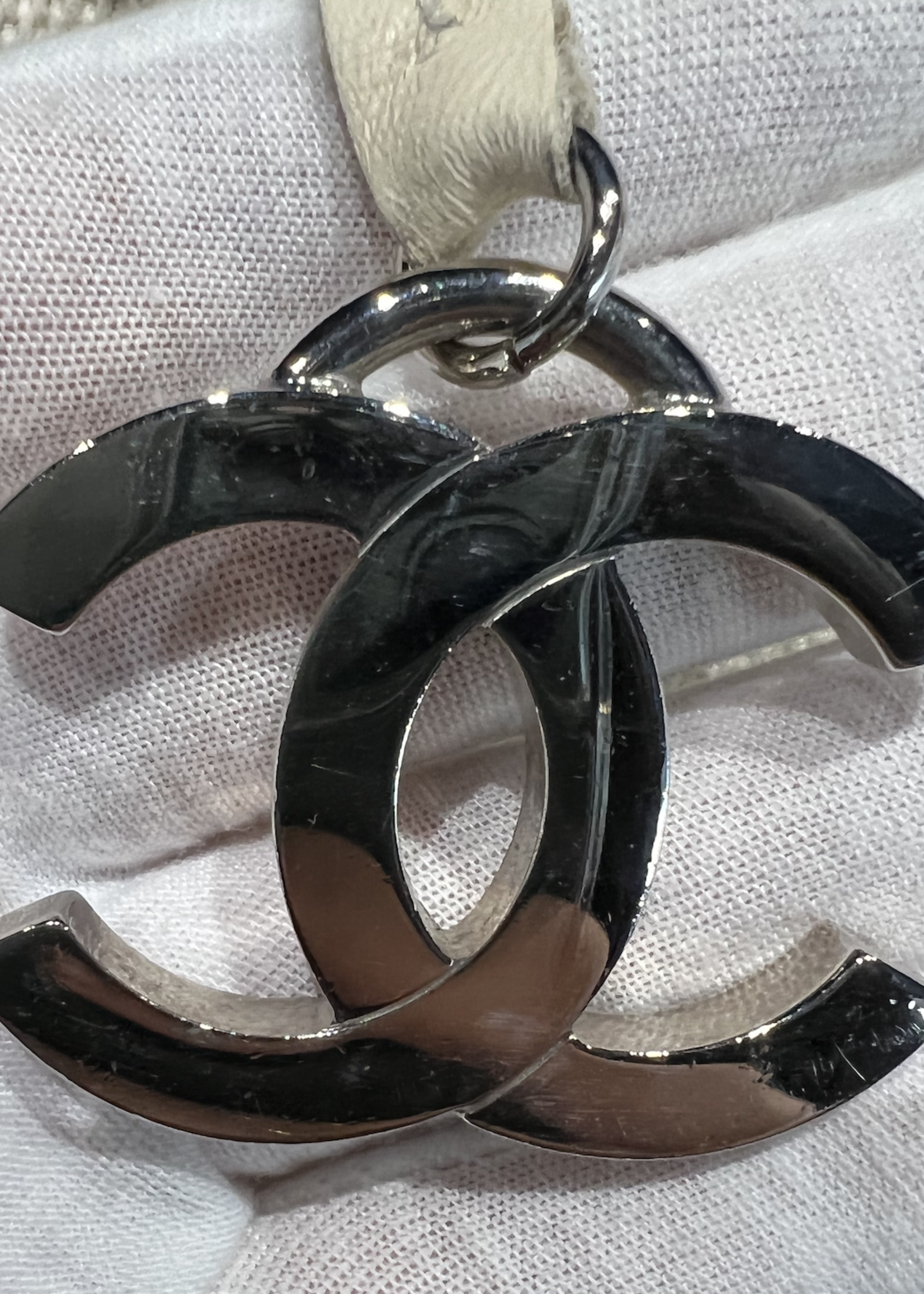 Chanel SOLD - CHANEL CHEVRON STITCH WHITE CANVAS TOTE BAG