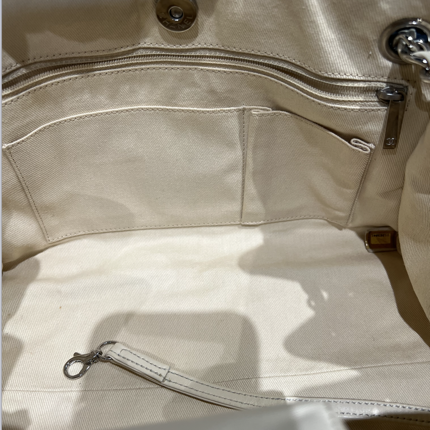 Chanel SOLD - CHANEL CHEVRON STITCH WHITE CANVAS TOTE BAG