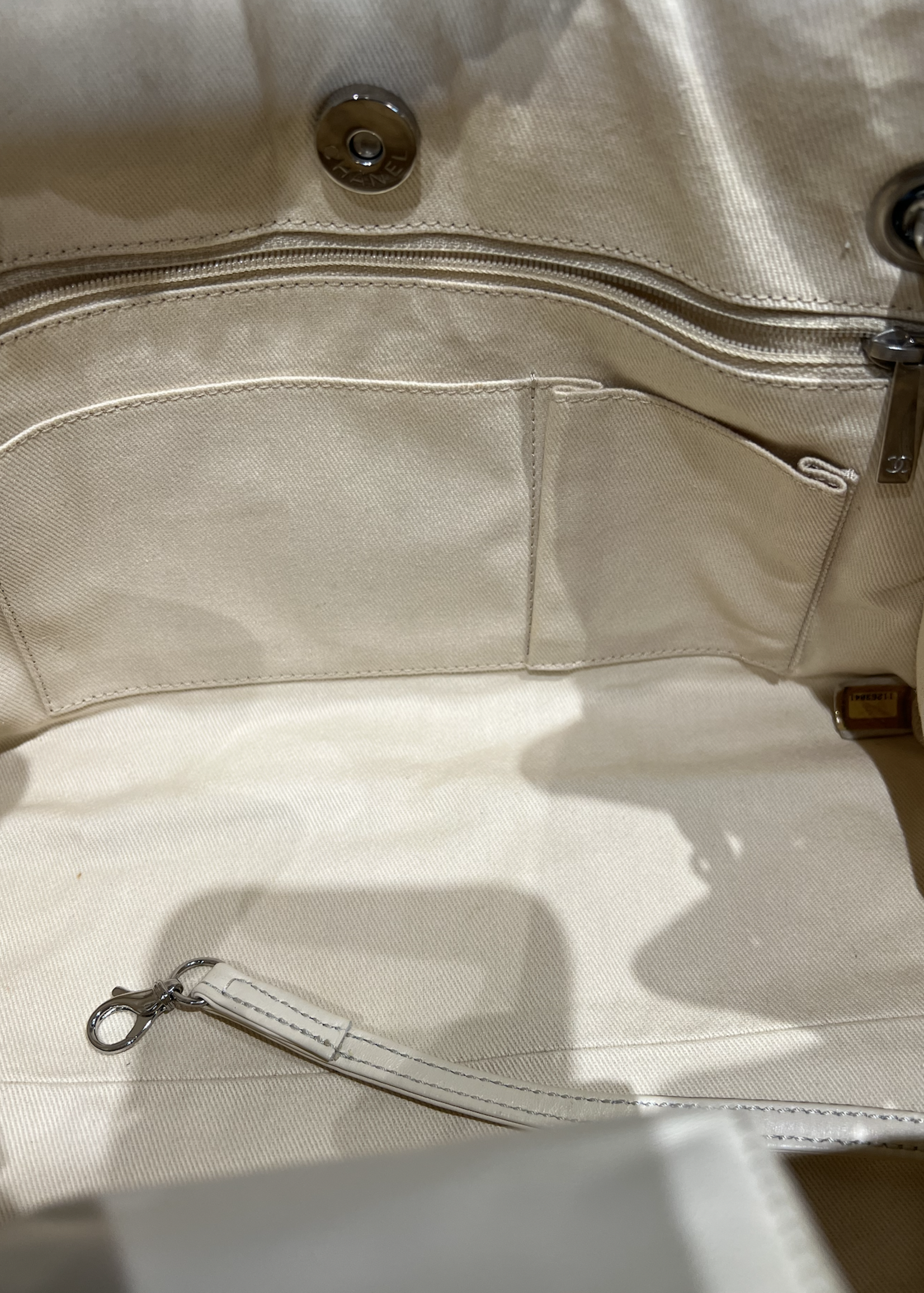 Chanel SOLD - CHANEL CHEVRON STITCH WHITE CANVAS TOTE BAG