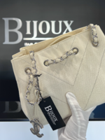 Chanel SOLD - CHANEL CHEVRON STITCH WHITE CANVAS TOTE BAG