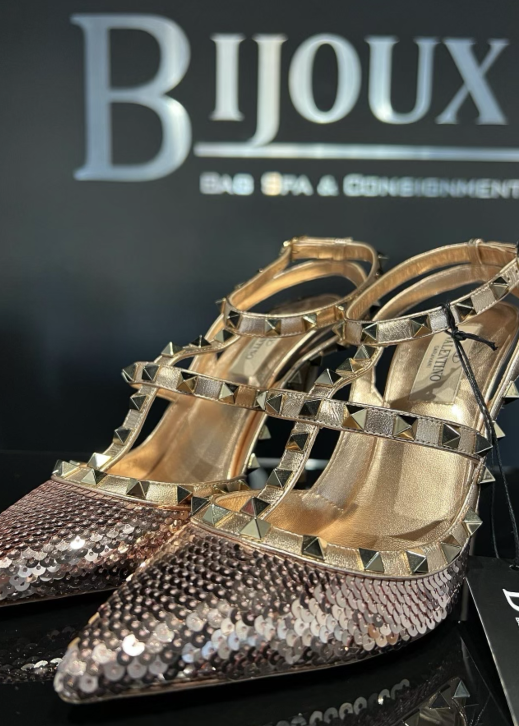 Valentino SOLD - Valentino Garavani Rockstud Sequin Slingback- EU 38.5