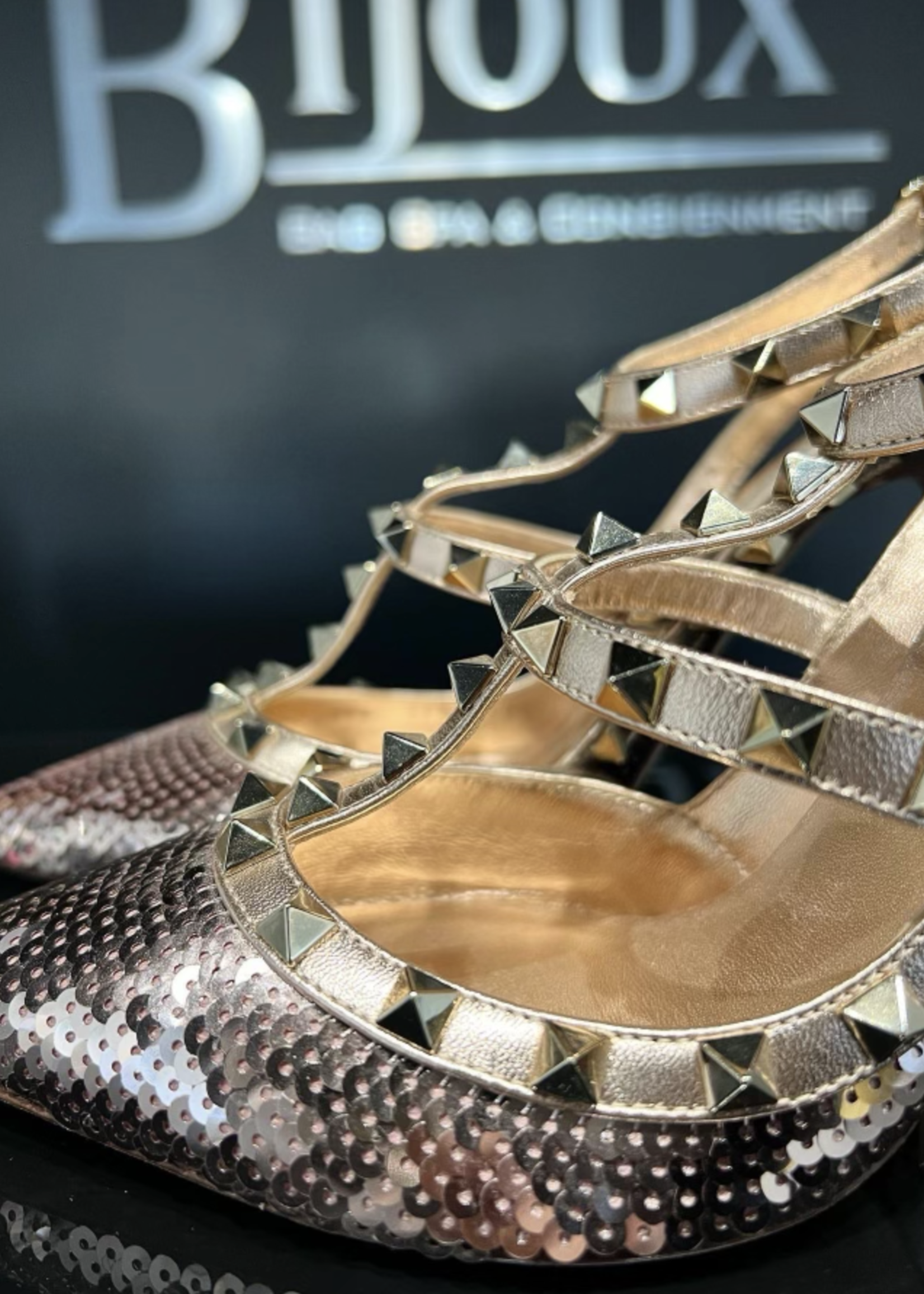 Valentino SOLD - Valentino Garavani Rockstud Sequin Slingback- EU 38.5