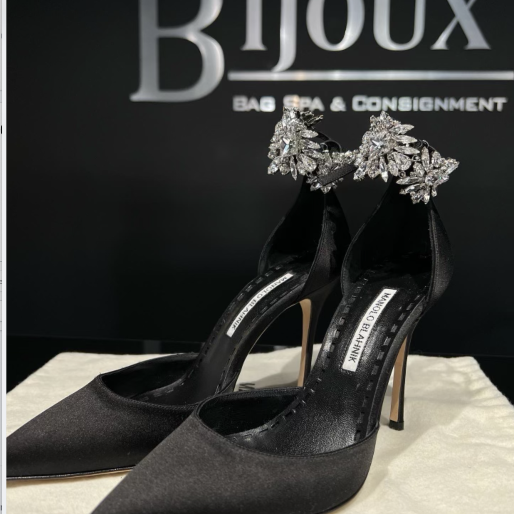 Manolo Blahnik SOLD - Manolo Blahnik Black Satin Sicariata Ankle 38