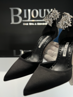 Manolo Blahnik SOLD - Manolo Blahnik Black Satin Sicariata Ankle 38