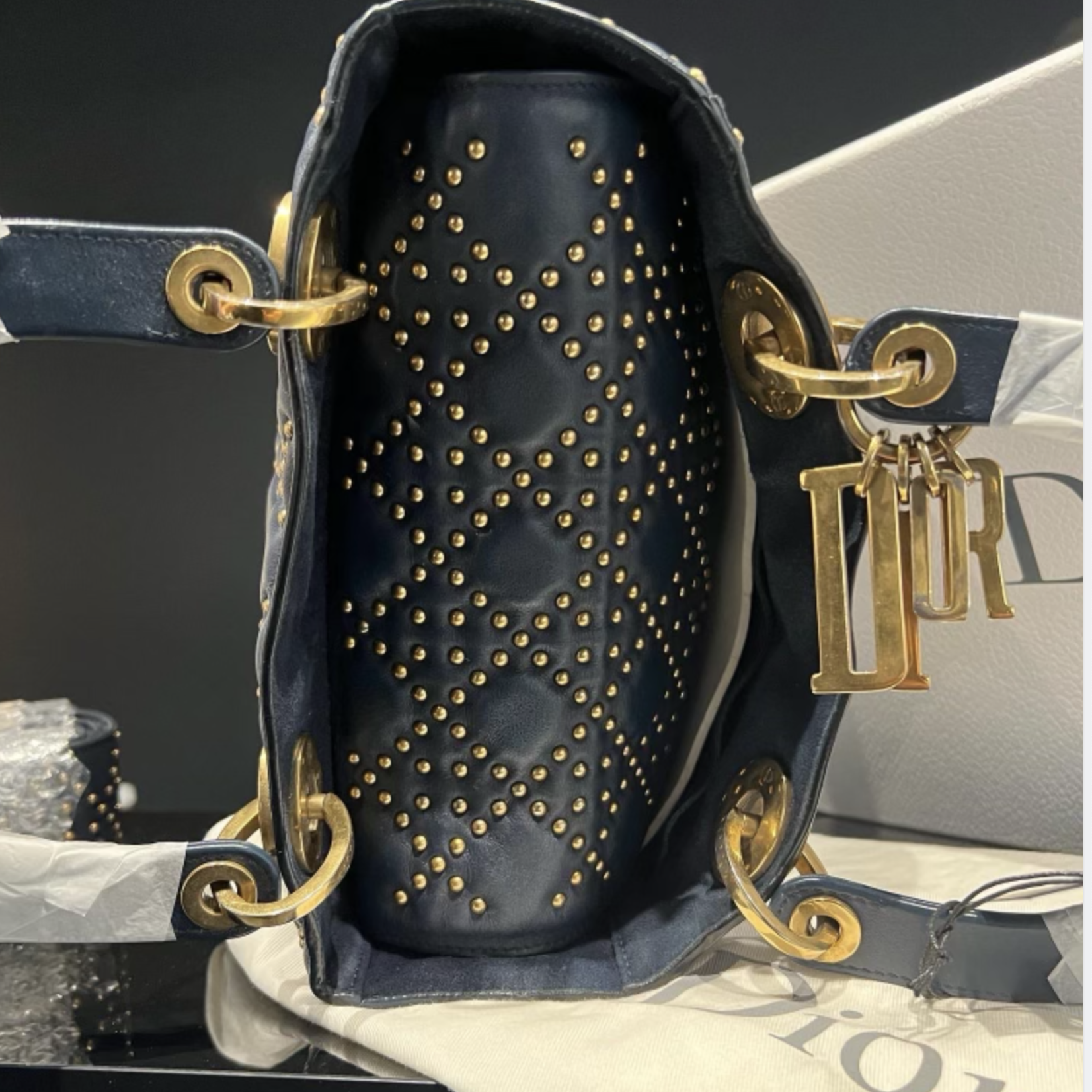 Christian Dior SOLD - Christian Dior Supple Studded Medium Lady- Navy