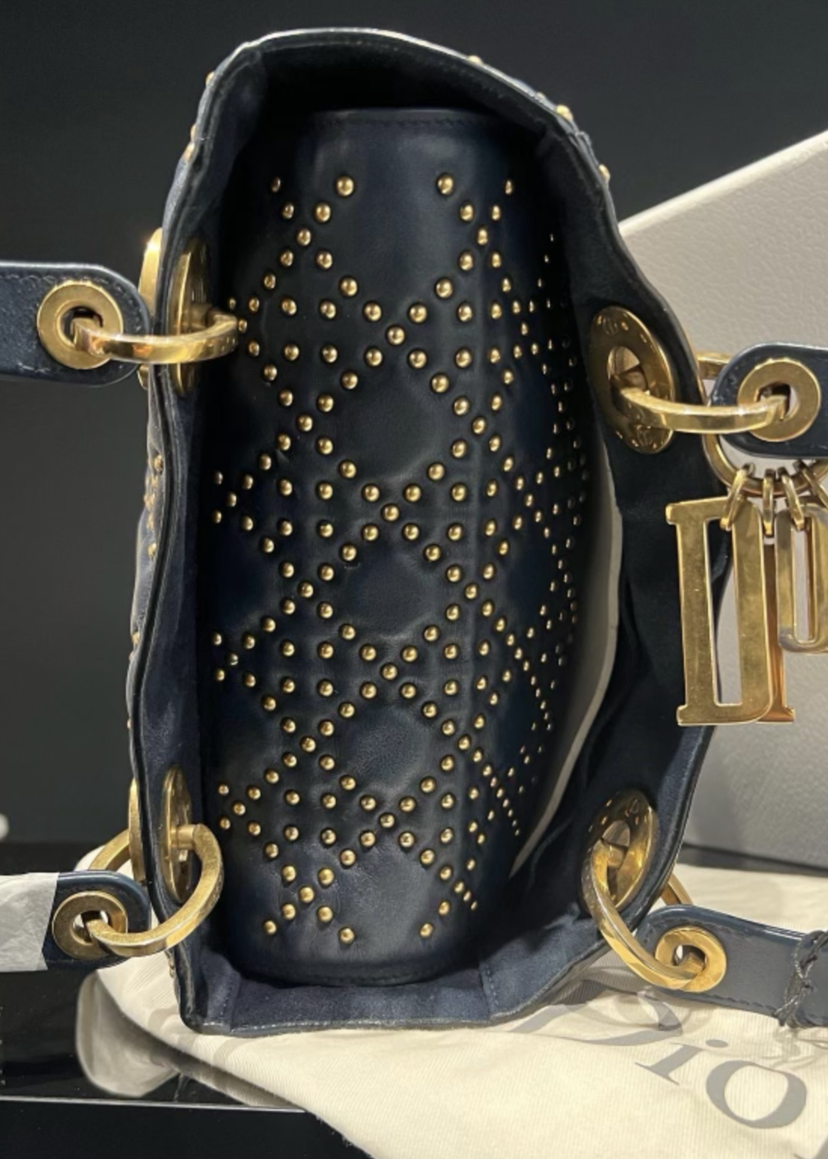 Christian Dior SOLD - Christian Dior Supple Studded Medium Lady- Navy