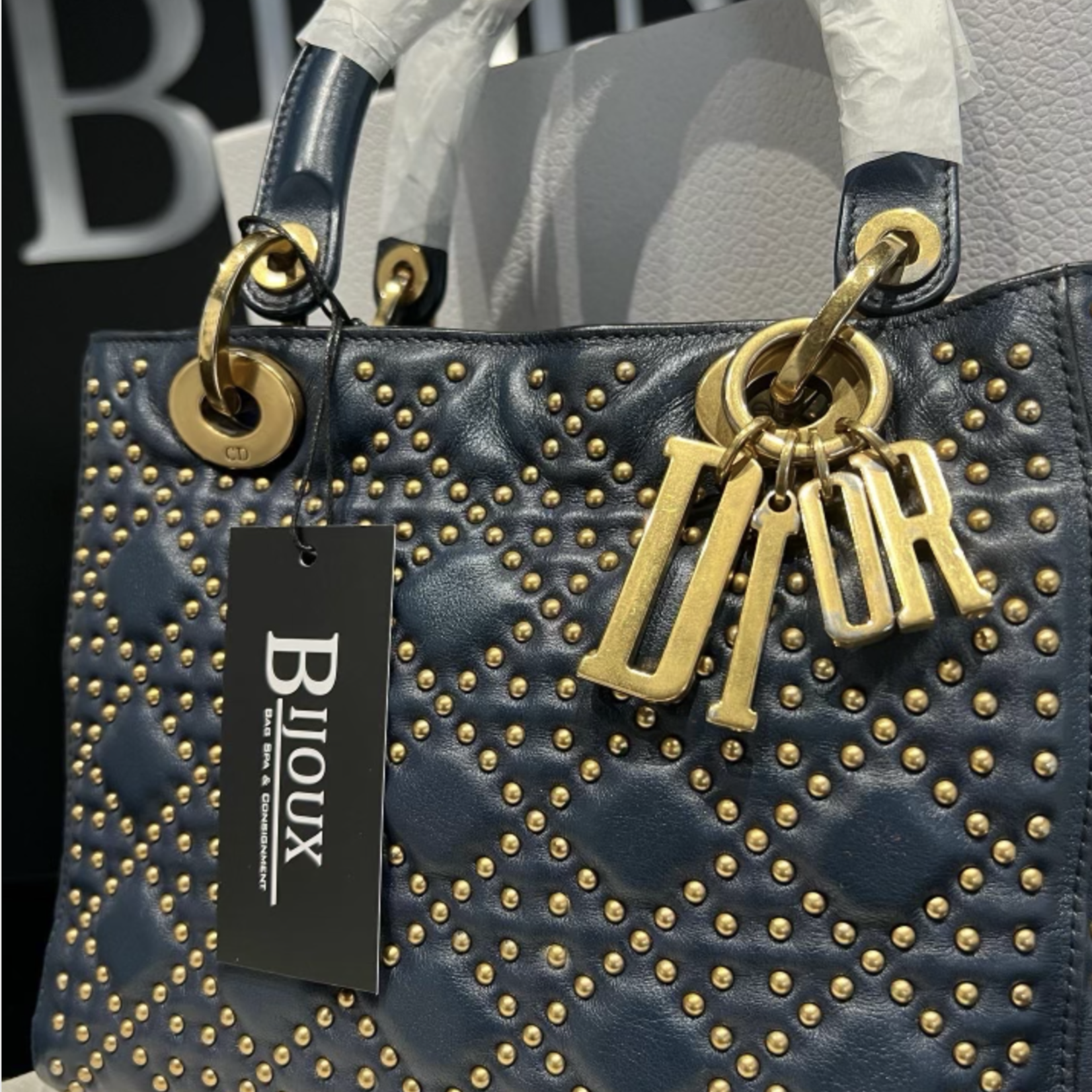 Christian Dior SOLD - Christian Dior Supple Studded Medium Lady- Navy