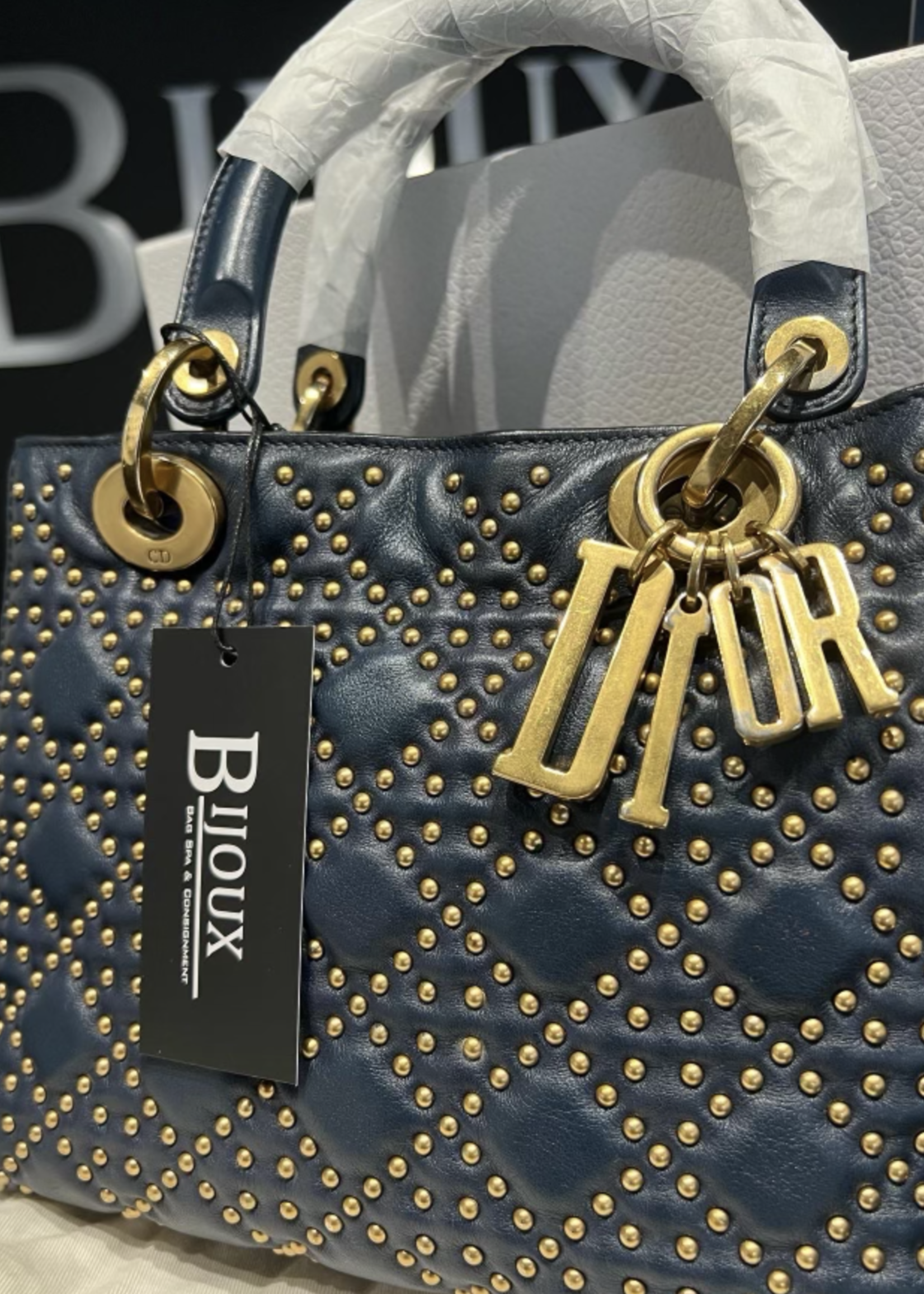 Christian Dior SOLD - Christian Dior Supple Studded Medium Lady- Navy