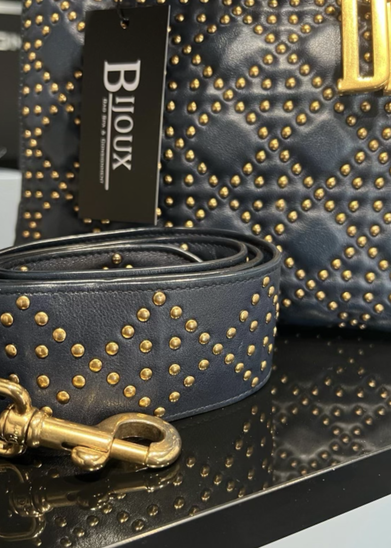 Christian Dior SOLD - Christian Dior Supple Studded Medium Lady- Navy