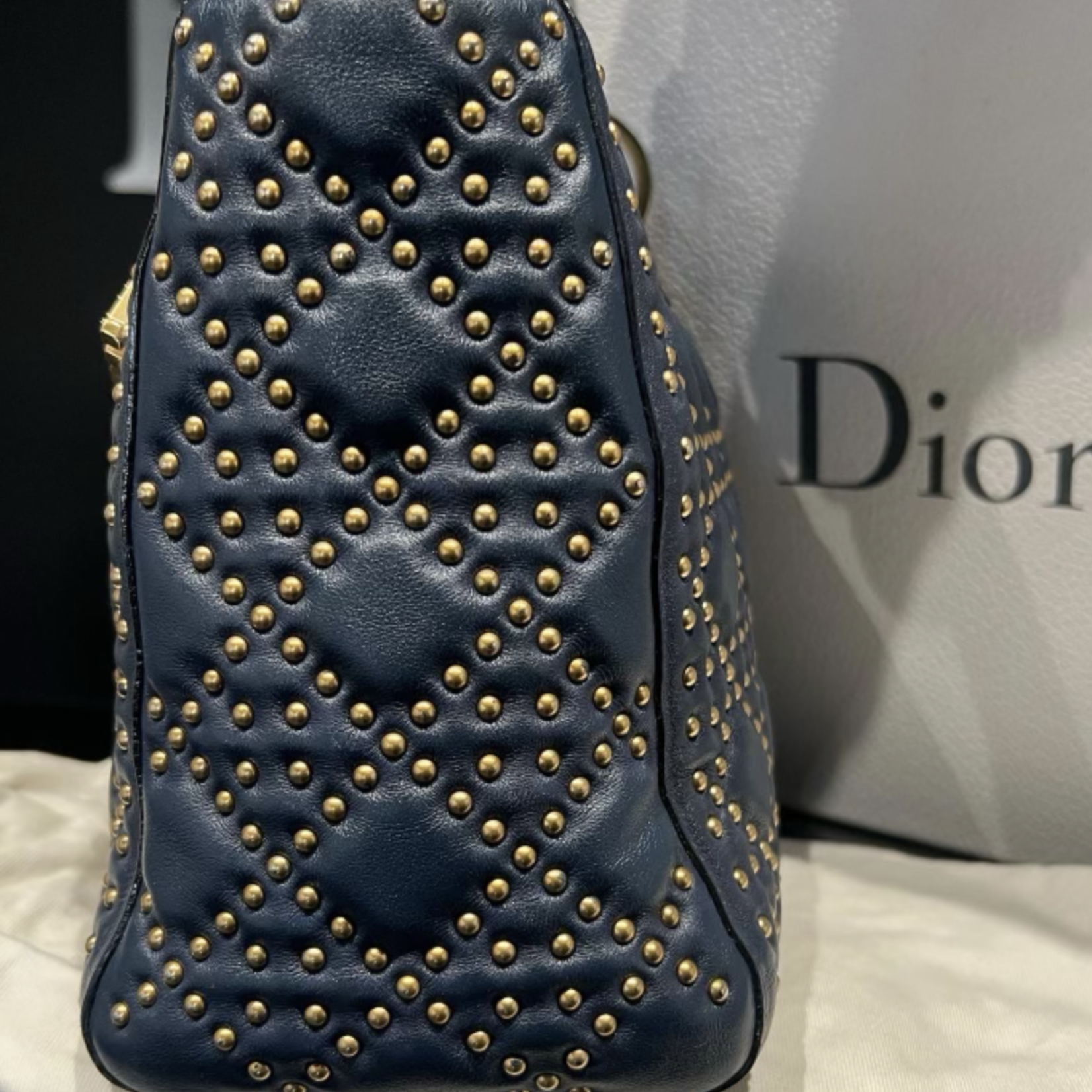 Christian Dior SOLD - Christian Dior Supple Studded Medium Lady- Navy