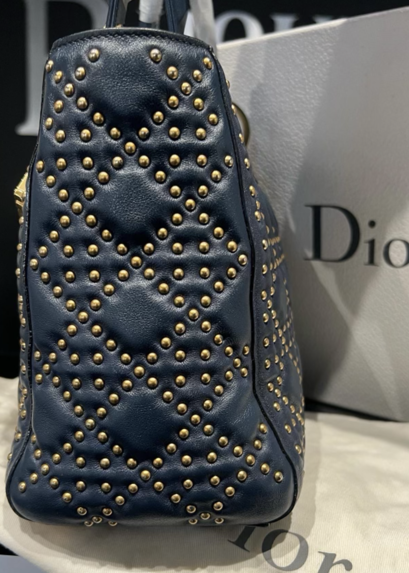 Christian Dior SOLD - Christian Dior Supple Studded Medium Lady- Navy