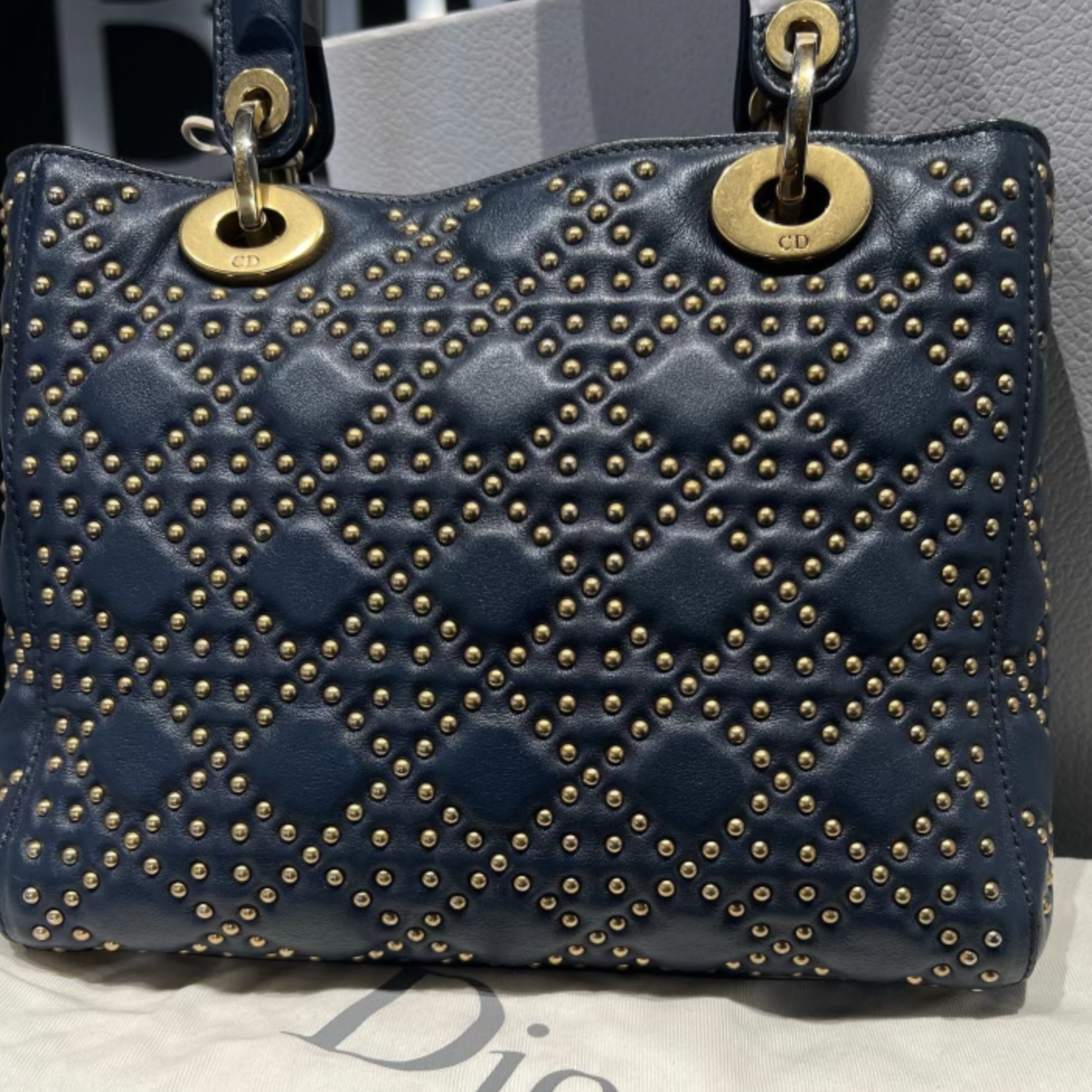 Christian Dior SOLD - Christian Dior Supple Studded Medium Lady- Navy