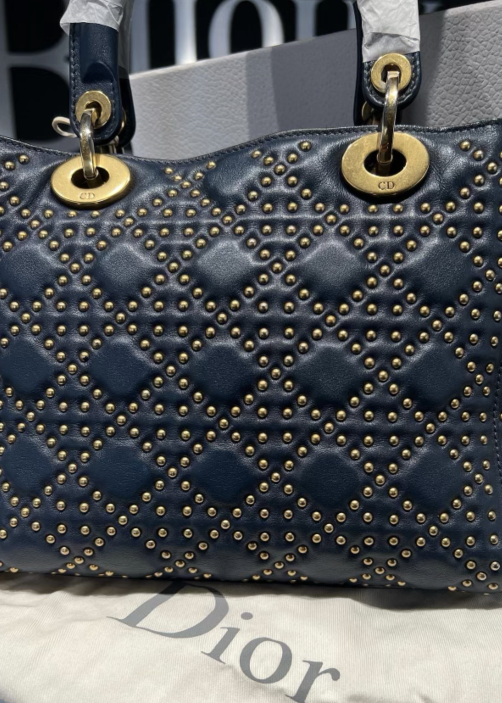 Christian Dior SOLD - Christian Dior Supple Studded Medium Lady- Navy