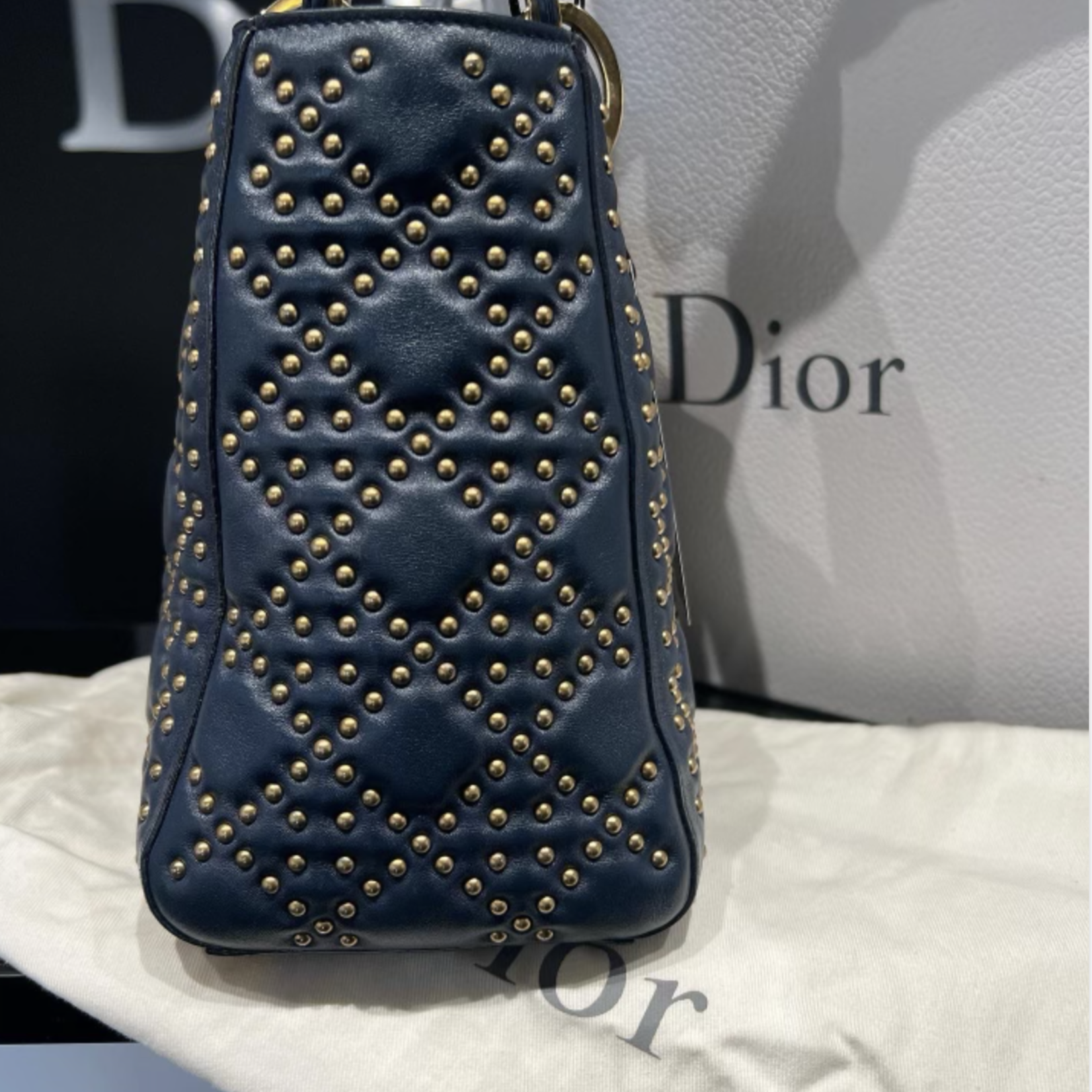 Christian Dior SOLD - Christian Dior Supple Studded Medium Lady- Navy