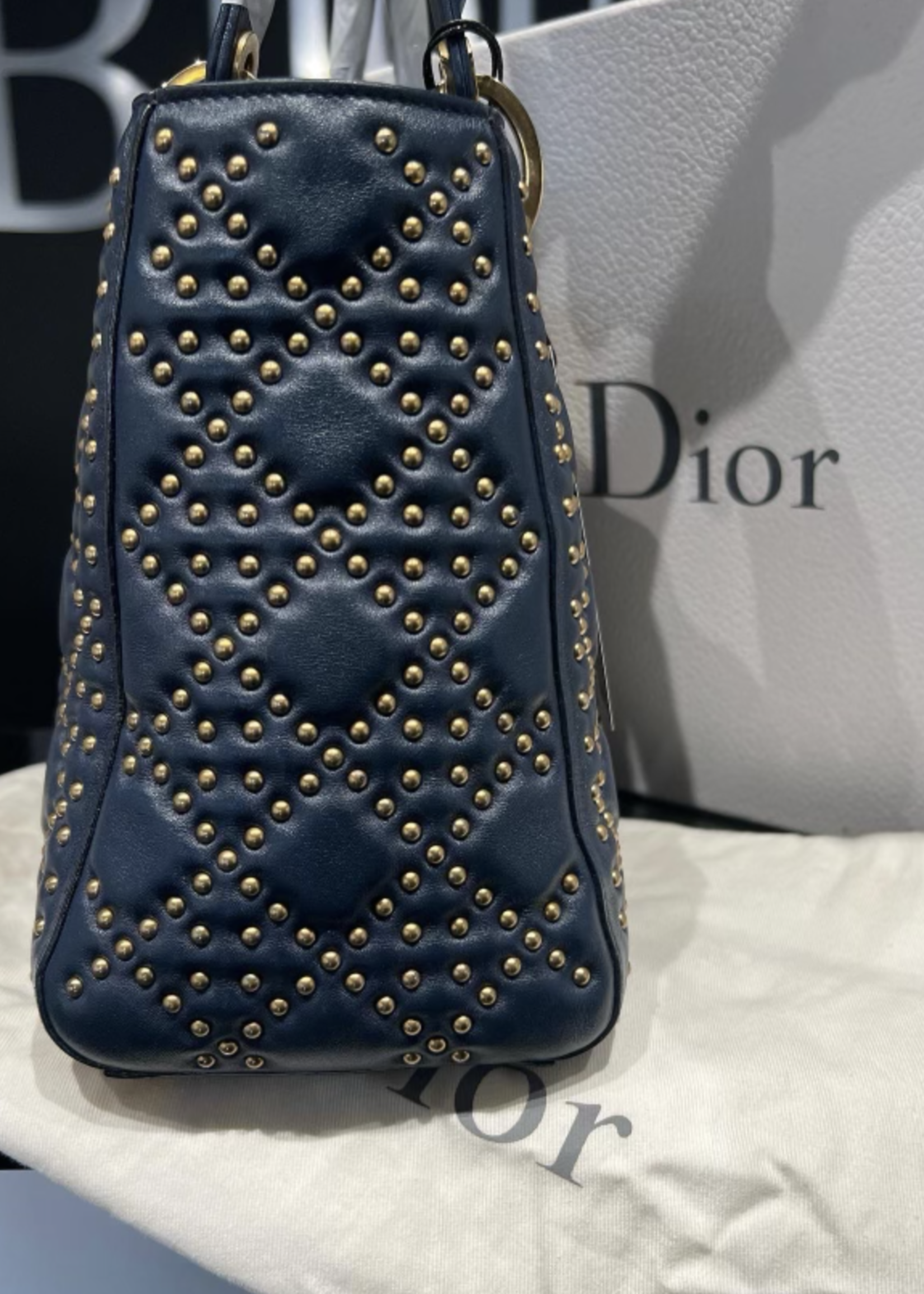 Christian Dior SOLD - Christian Dior Supple Studded Medium Lady- Navy