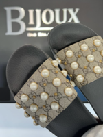 Gucci SOLD - Gucci Pearl Monogram Slides- 38