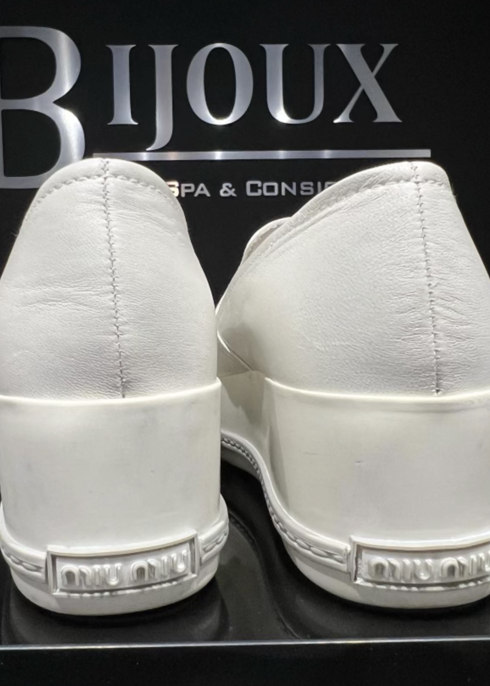 Miu MIu SOLD - Miu Miu Platform Embellished Toe Slip On- 37.5