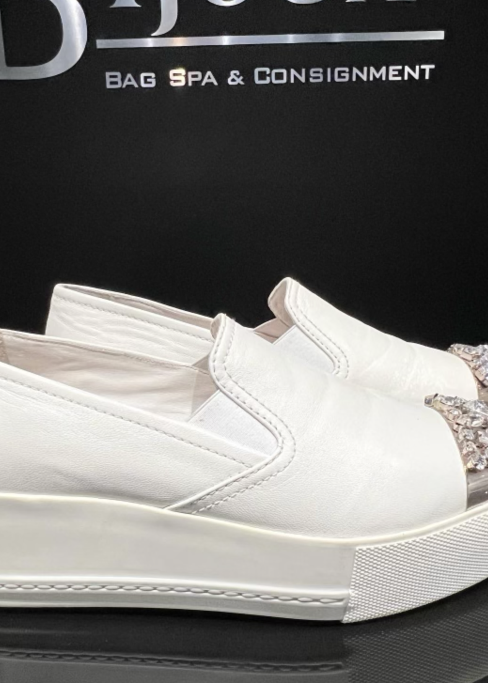 Miu MIu SOLD - Miu Miu Platform Embellished Toe Slip On- 37.5