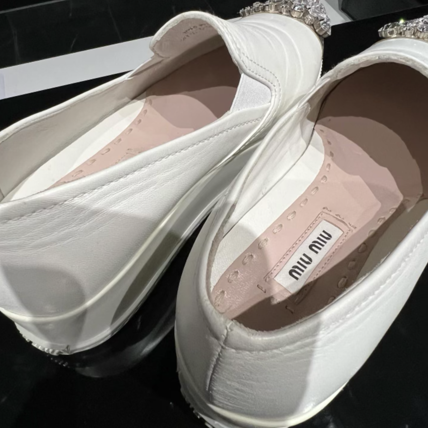 Miu MIu SOLD - Miu Miu Platform Embellished Toe Slip On- 37.5