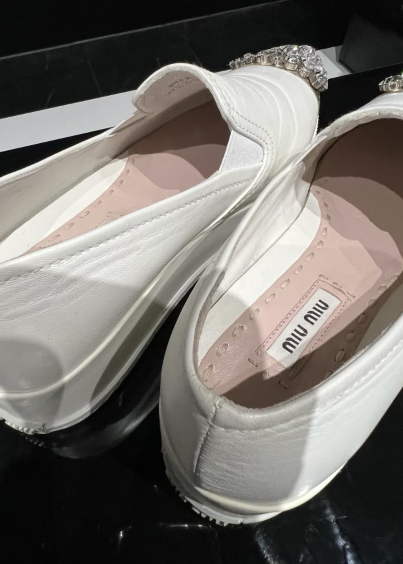 Miu MIu SOLD - Miu Miu Platform Embellished Toe Slip On- 37.5