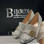 Gucci SOLD - Gucci Metallic Foil Marmont Loafers- 38