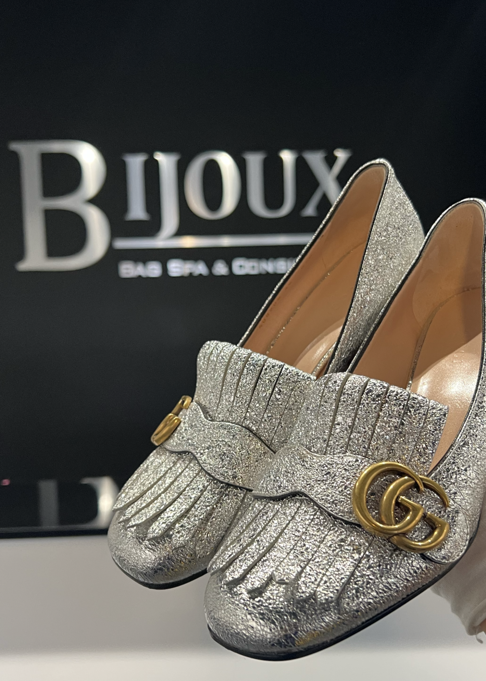 Gucci SOLD - Gucci Metallic Foil Marmont Loafers- 38