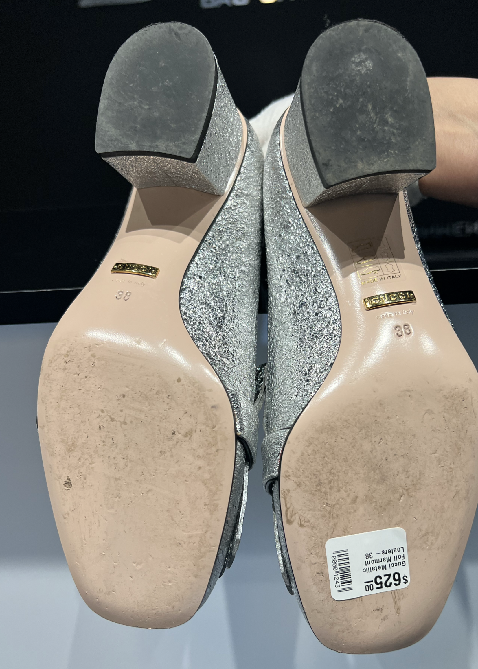 Gucci SOLD - Gucci Metallic Foil Marmont Loafers- 38