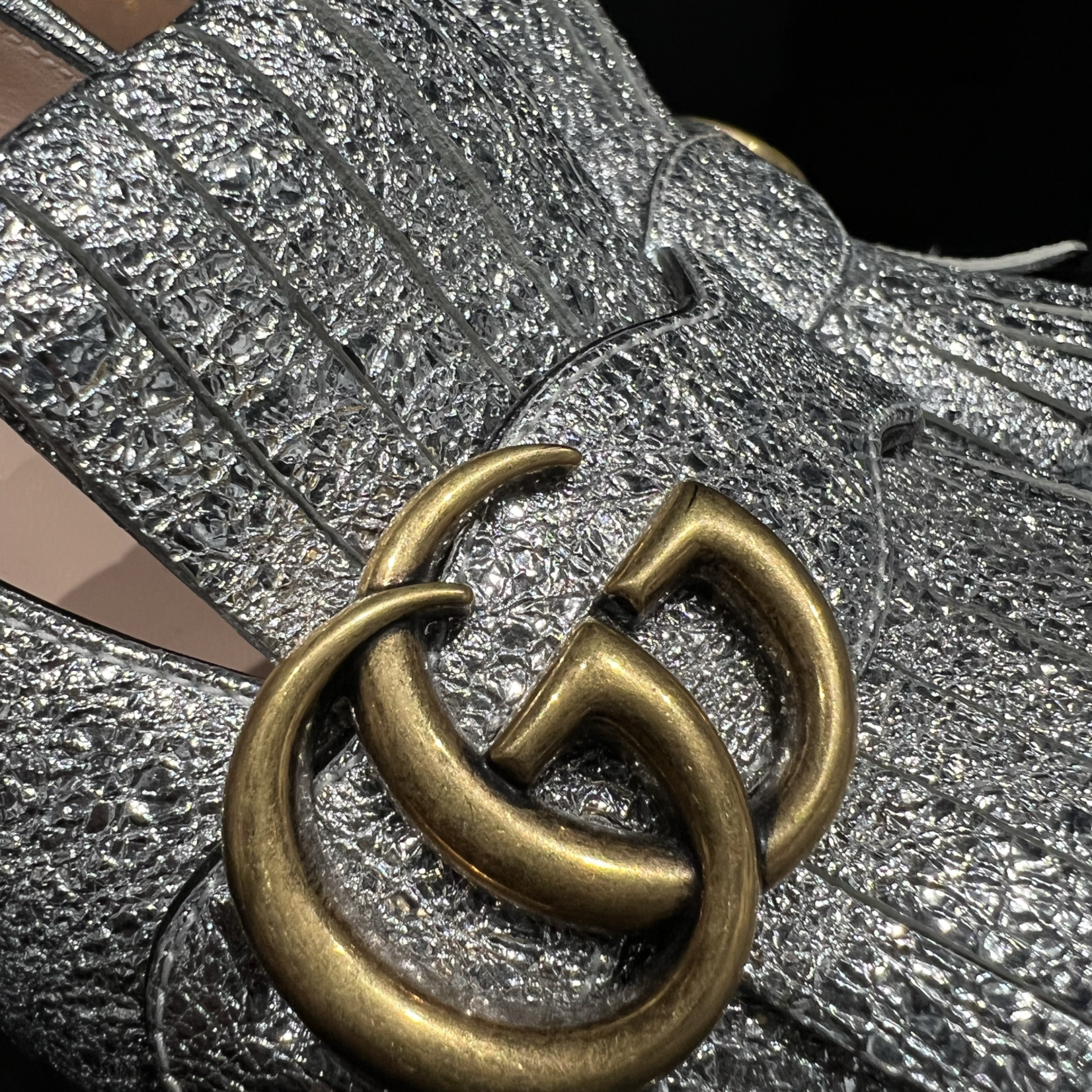 Gucci SOLD - Gucci Metallic Foil Marmont Loafers- 38