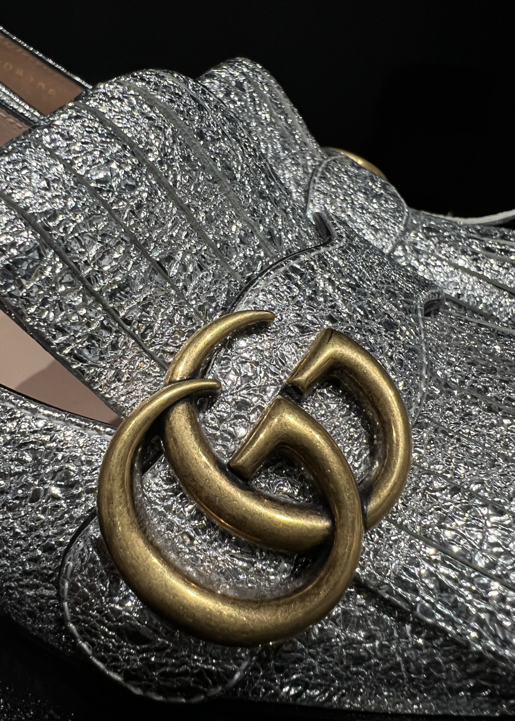 Gucci SOLD - Gucci Metallic Foil Marmont Loafers- 38