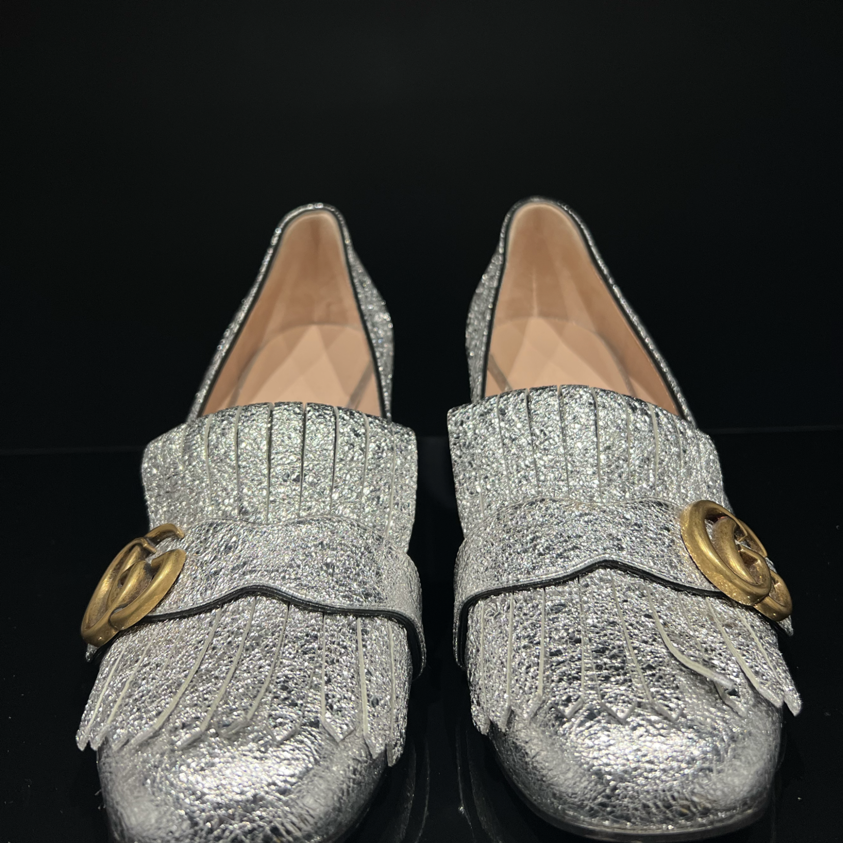 Gucci SOLD - Gucci Metallic Foil Marmont Loafers- 38