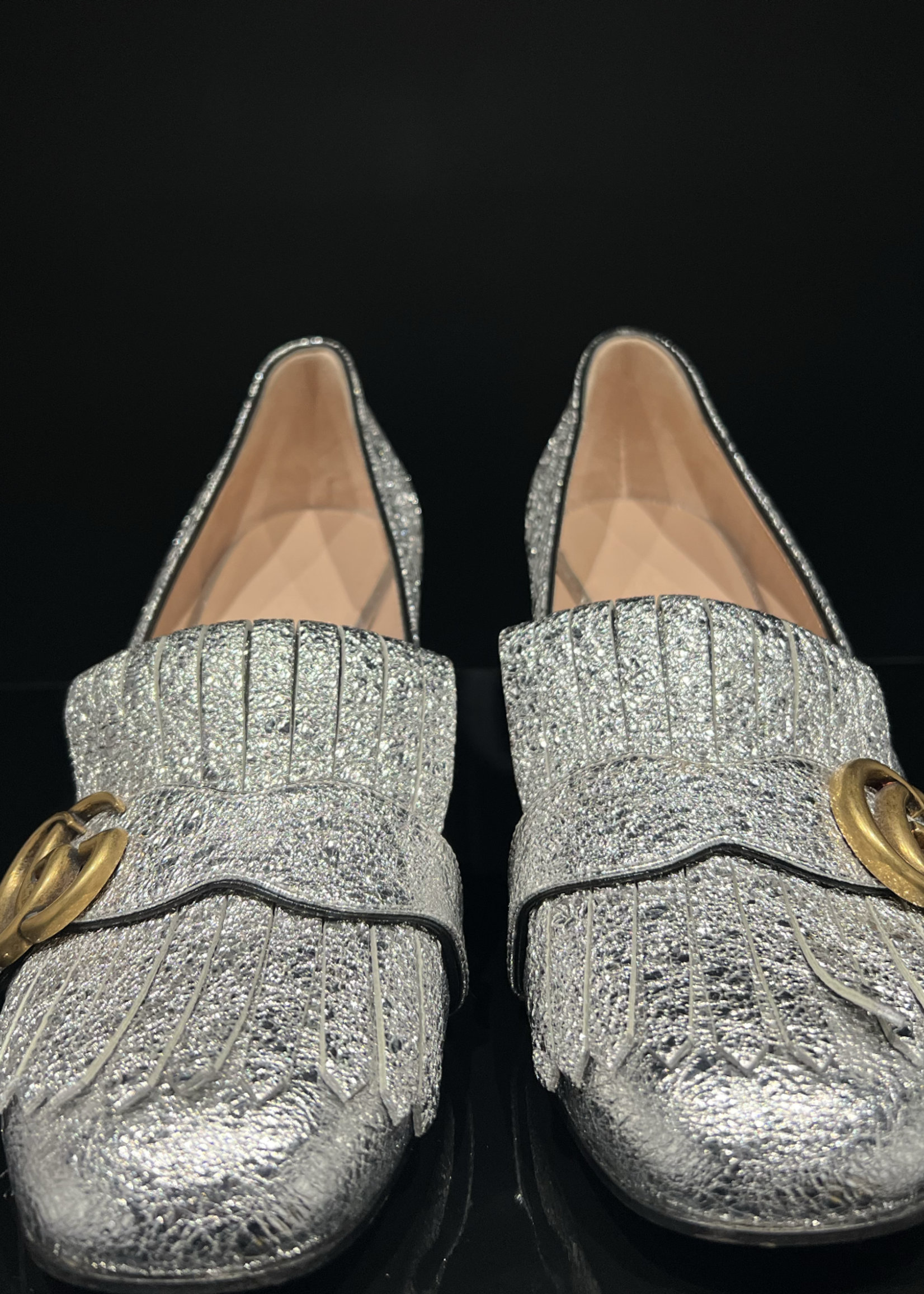 Gucci SOLD - Gucci Metallic Foil Marmont Loafers- 38