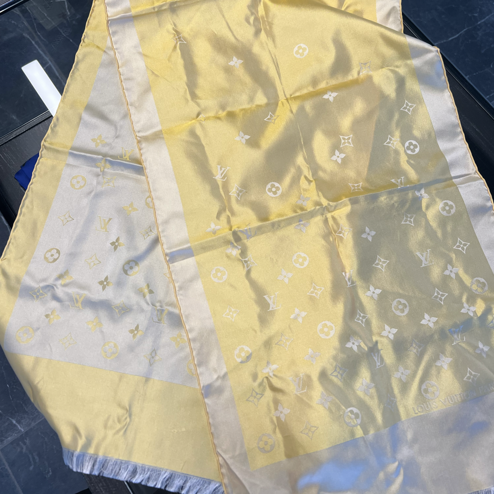 Louis Vuitton SOLD - Louis Vuitton Yellow Silk Monogram Scarf