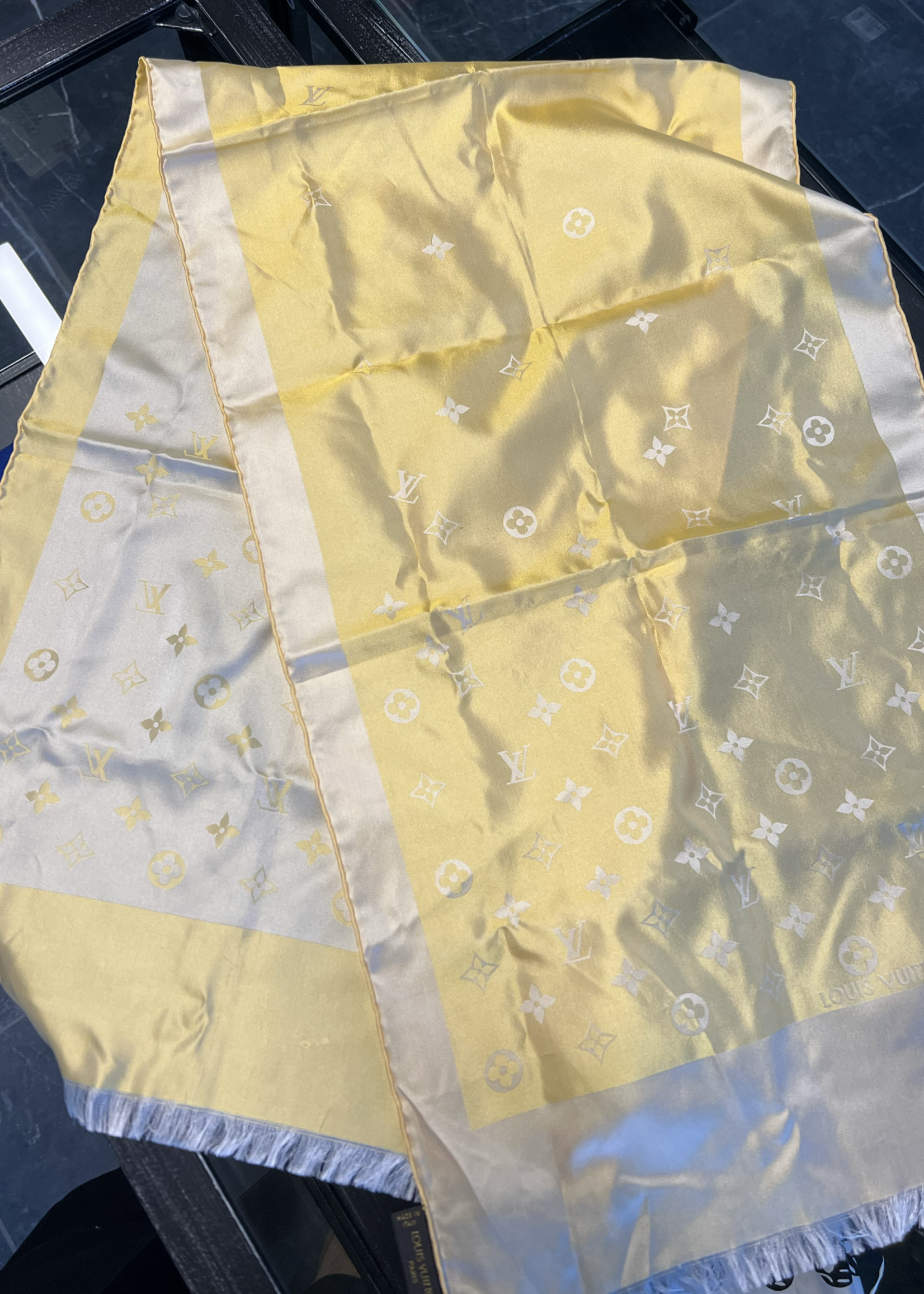 Louis Vuitton SOLD - Louis Vuitton Yellow Silk Monogram Scarf