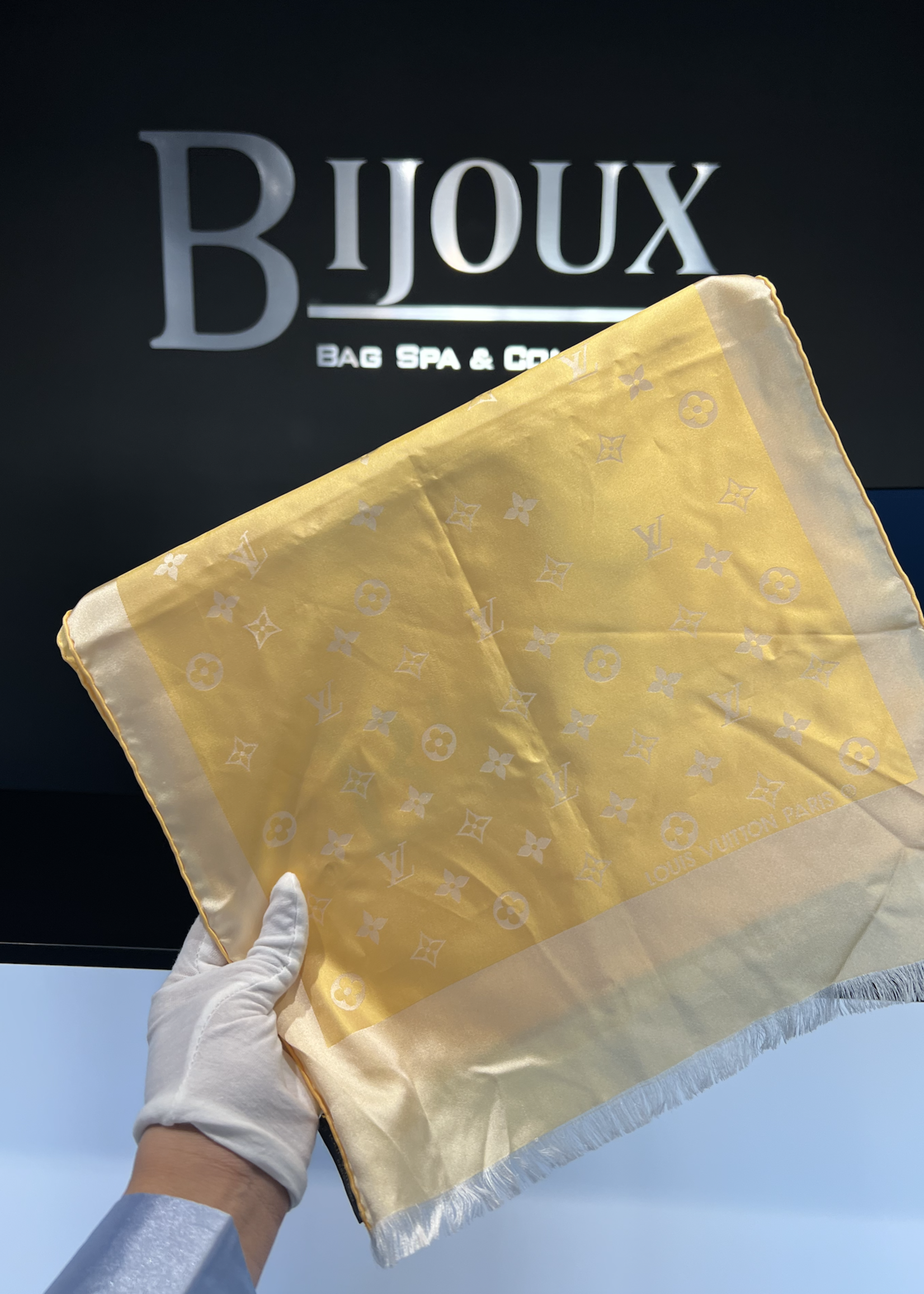 Louis Vuitton SOLD - Louis Vuitton Yellow Silk Monogram Scarf