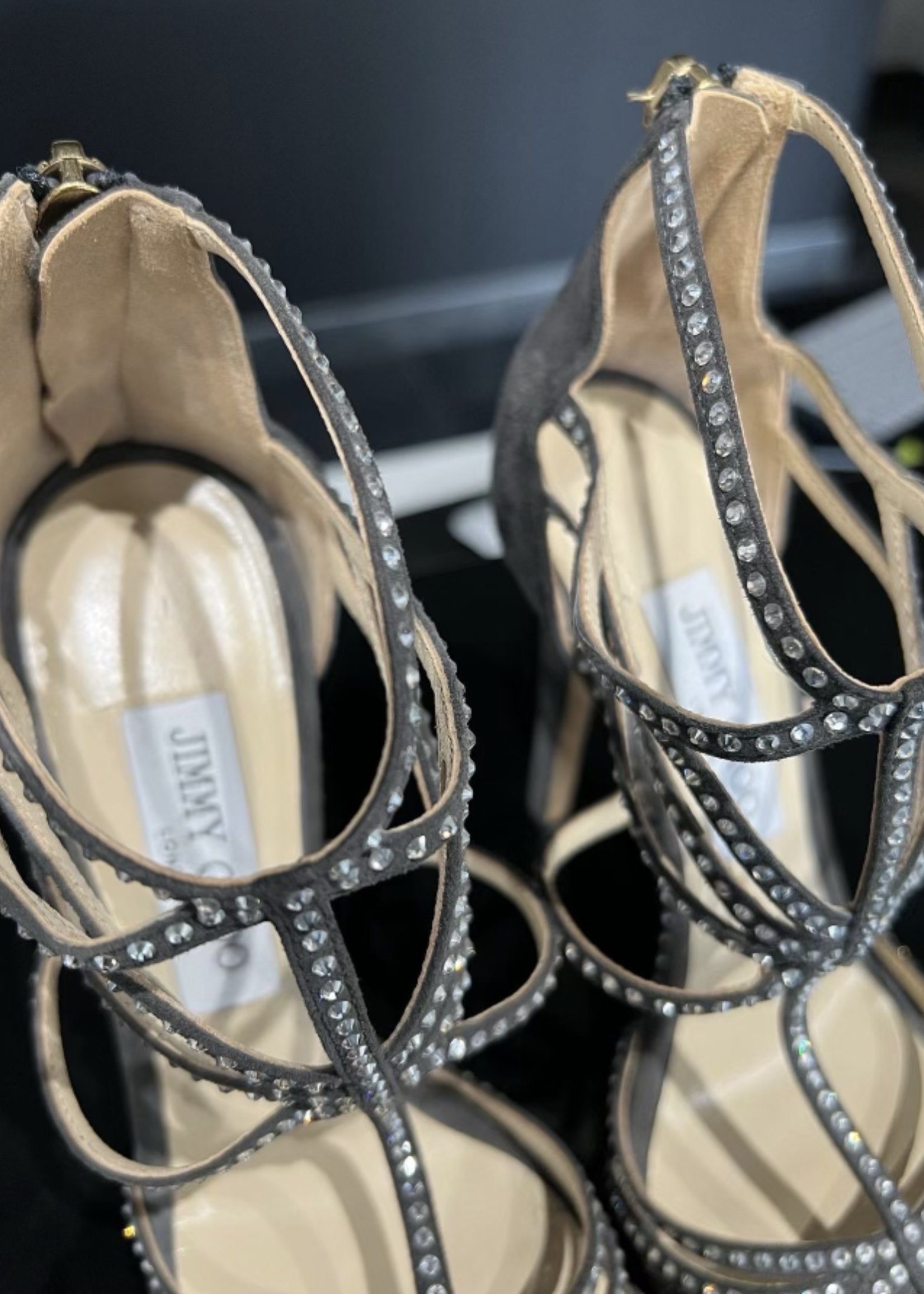 Jimmy Choo Jimmy Choo Grey Suede Vendetta Crystal Heels - 36