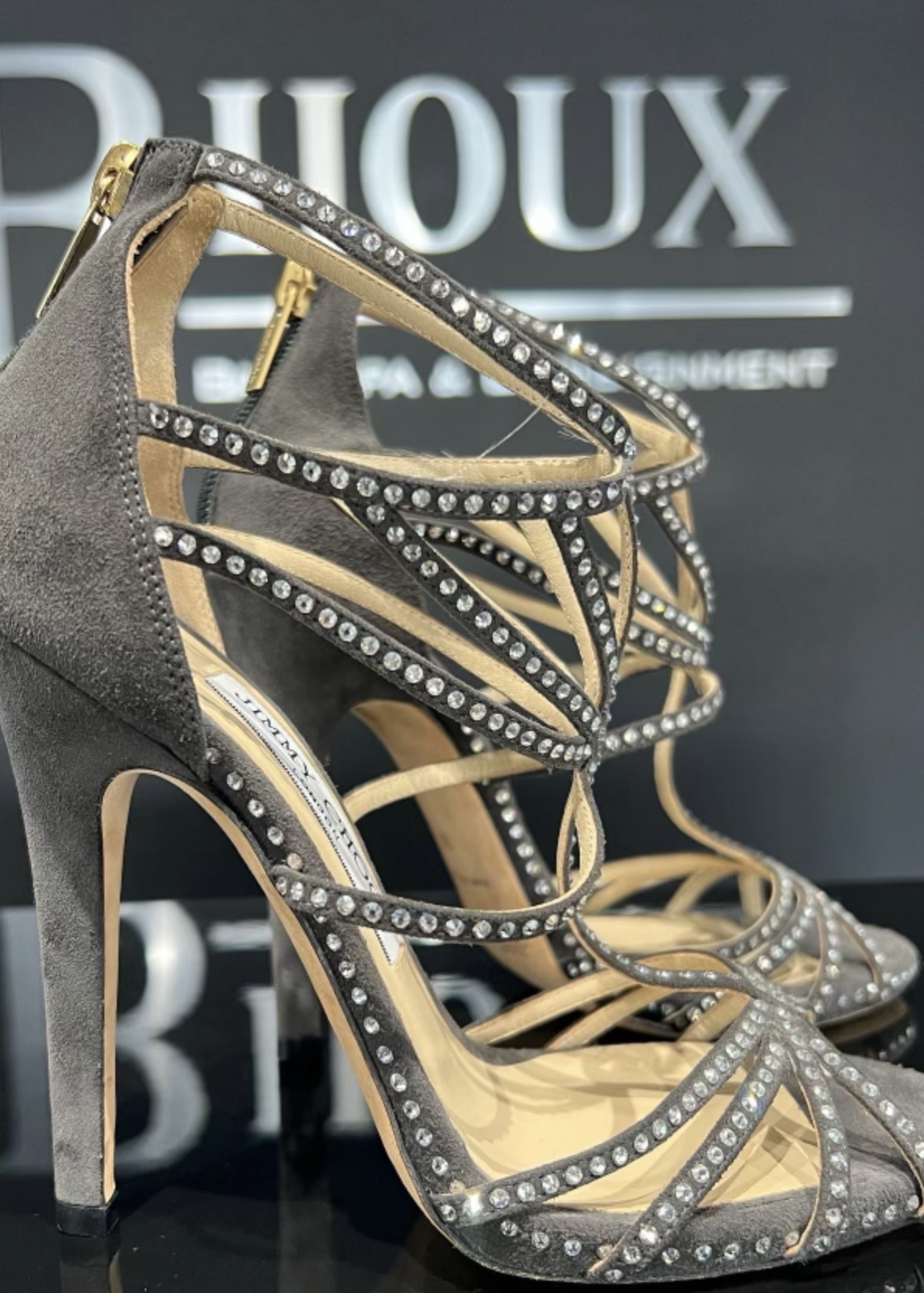 Jimmy Choo Jimmy Choo Grey Suede Vendetta Crystal Heels - 36